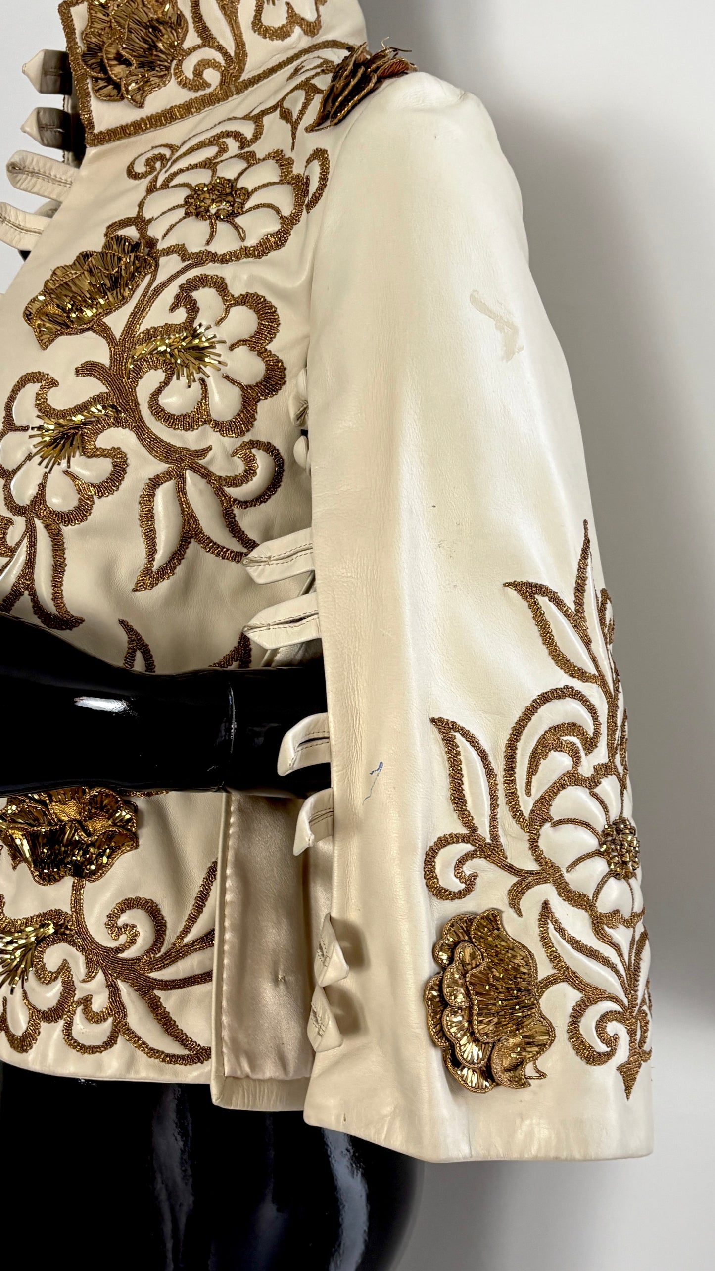 Scherrer Couture leather jacket with metal embroidery