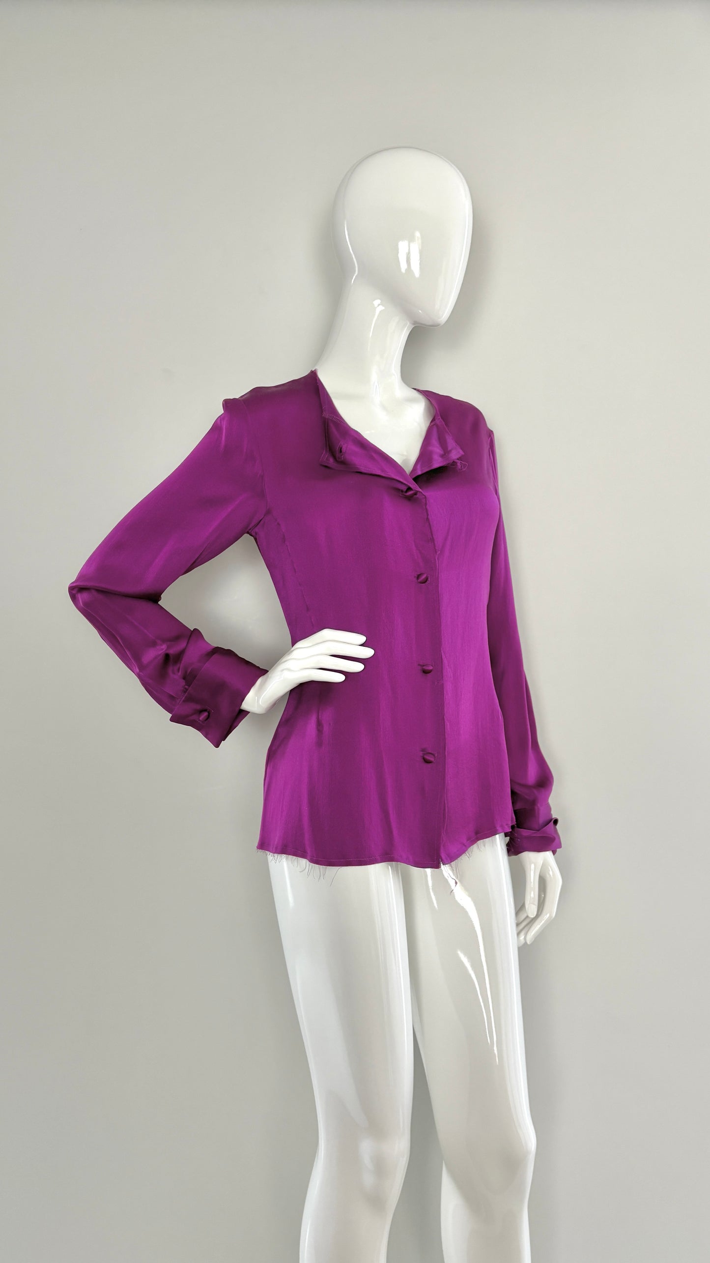 Margiela raw edge magenta silk blouse