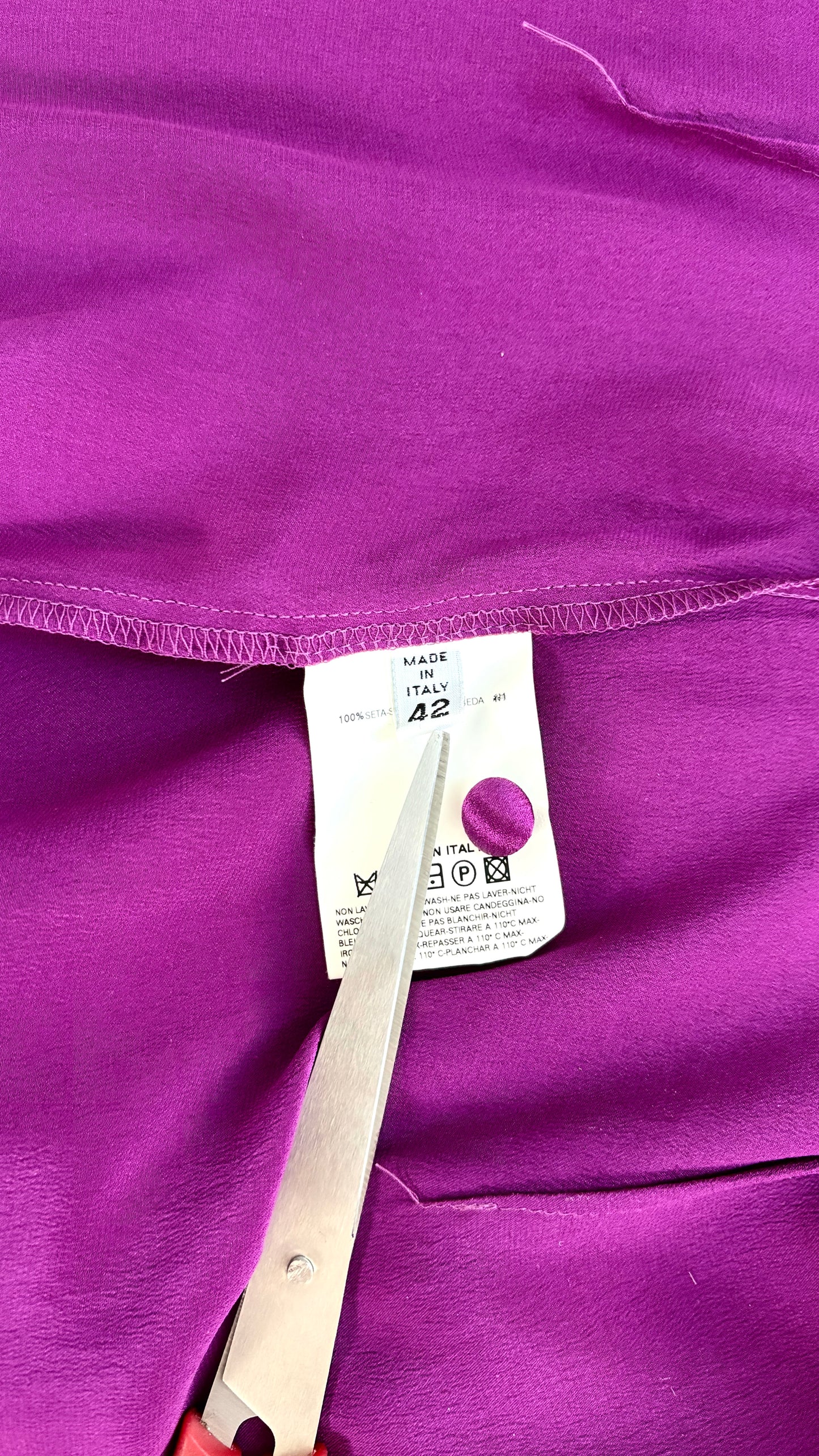 Margiela raw edge magenta silk blouse