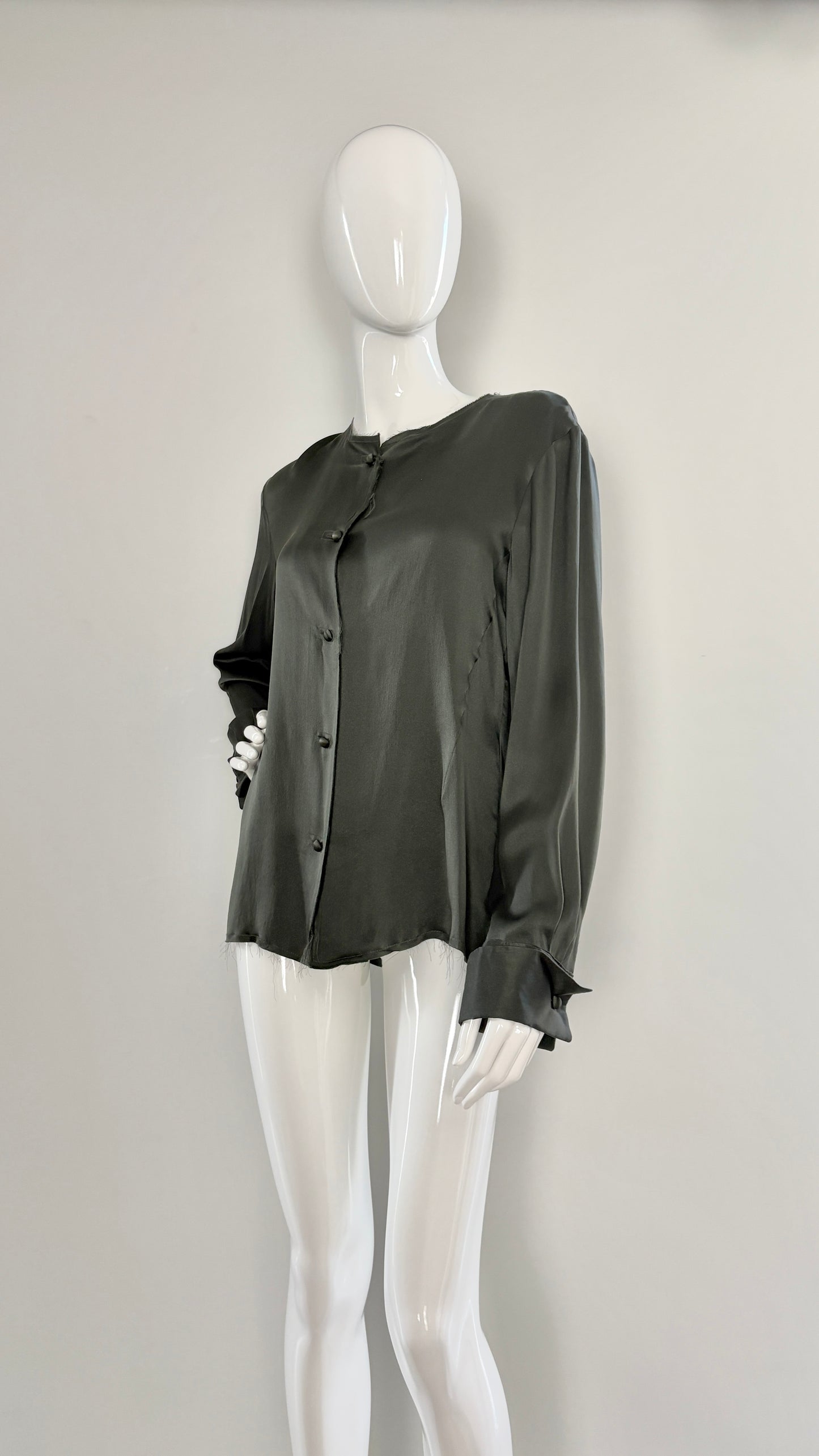 Margiela grey/green raw edge silk blouse