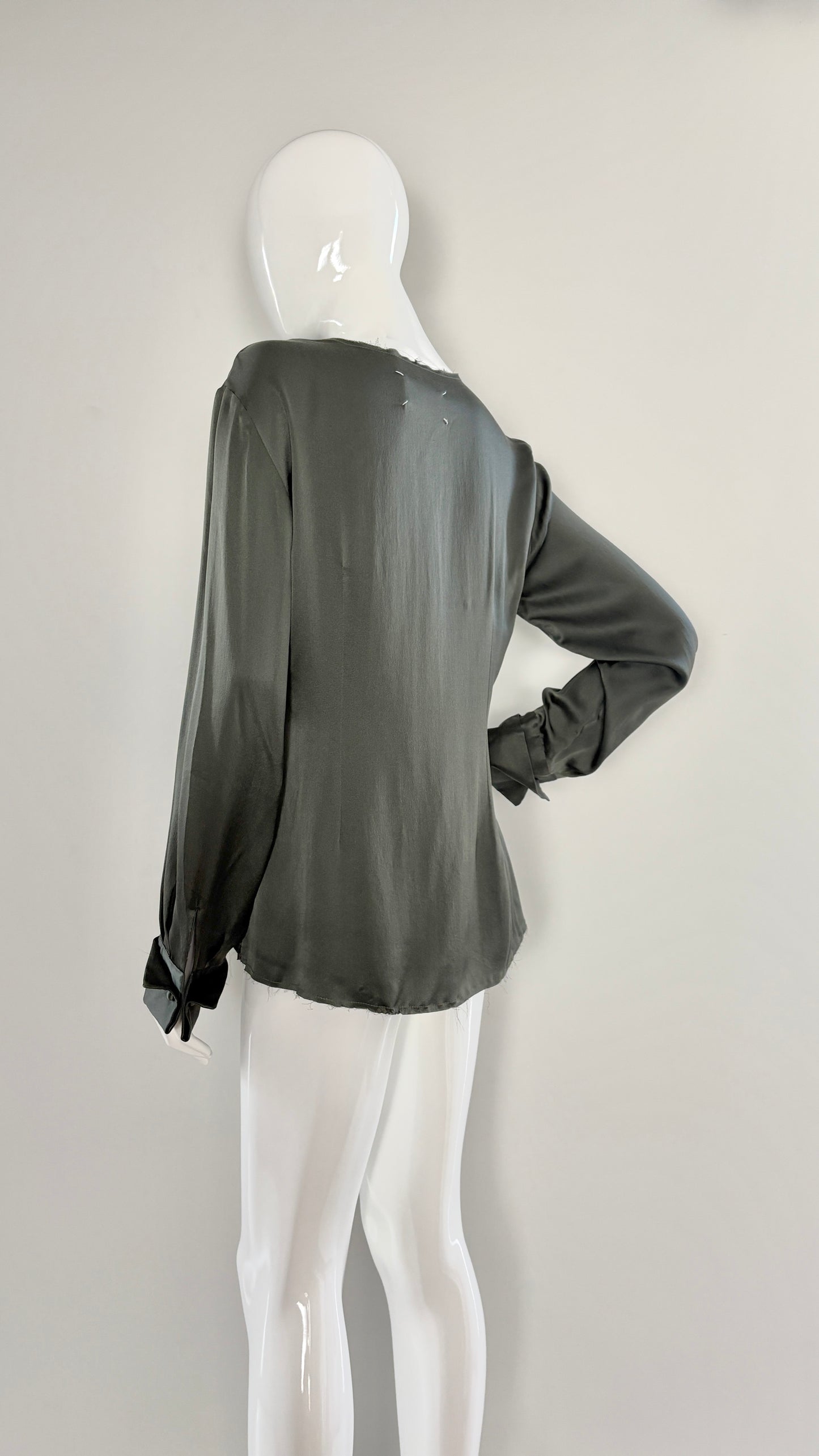 Margiela grey/green raw edge silk blouse