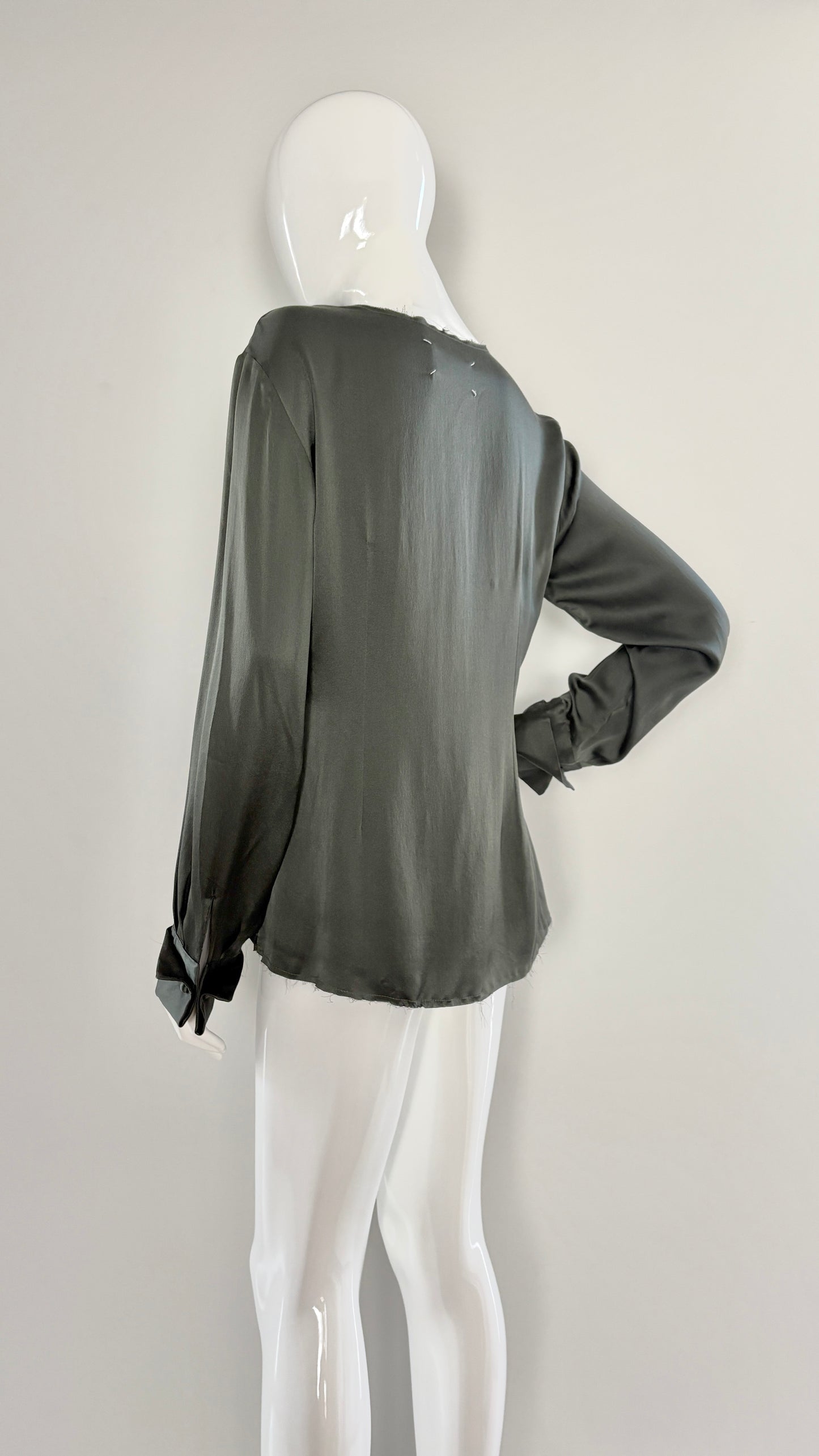 Margiela grey/green raw edge silk blouse