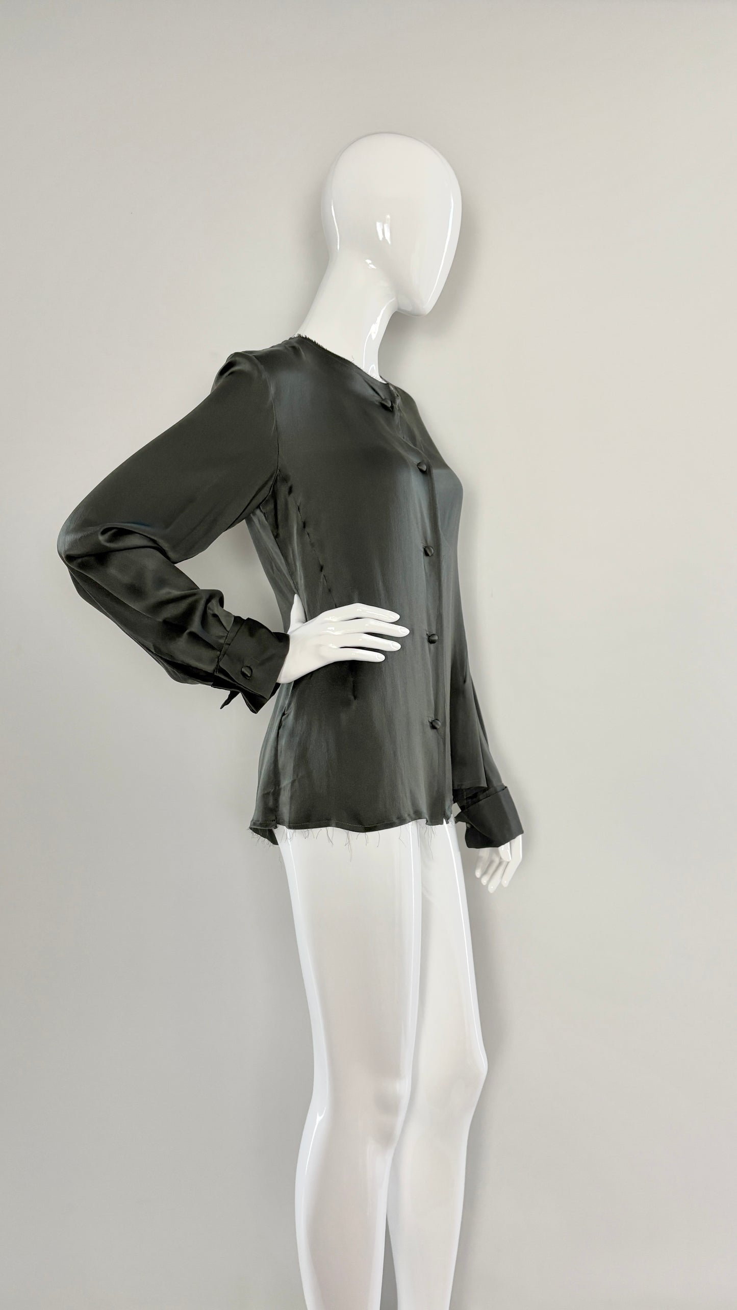 Margiela grey/green raw edge silk blouse