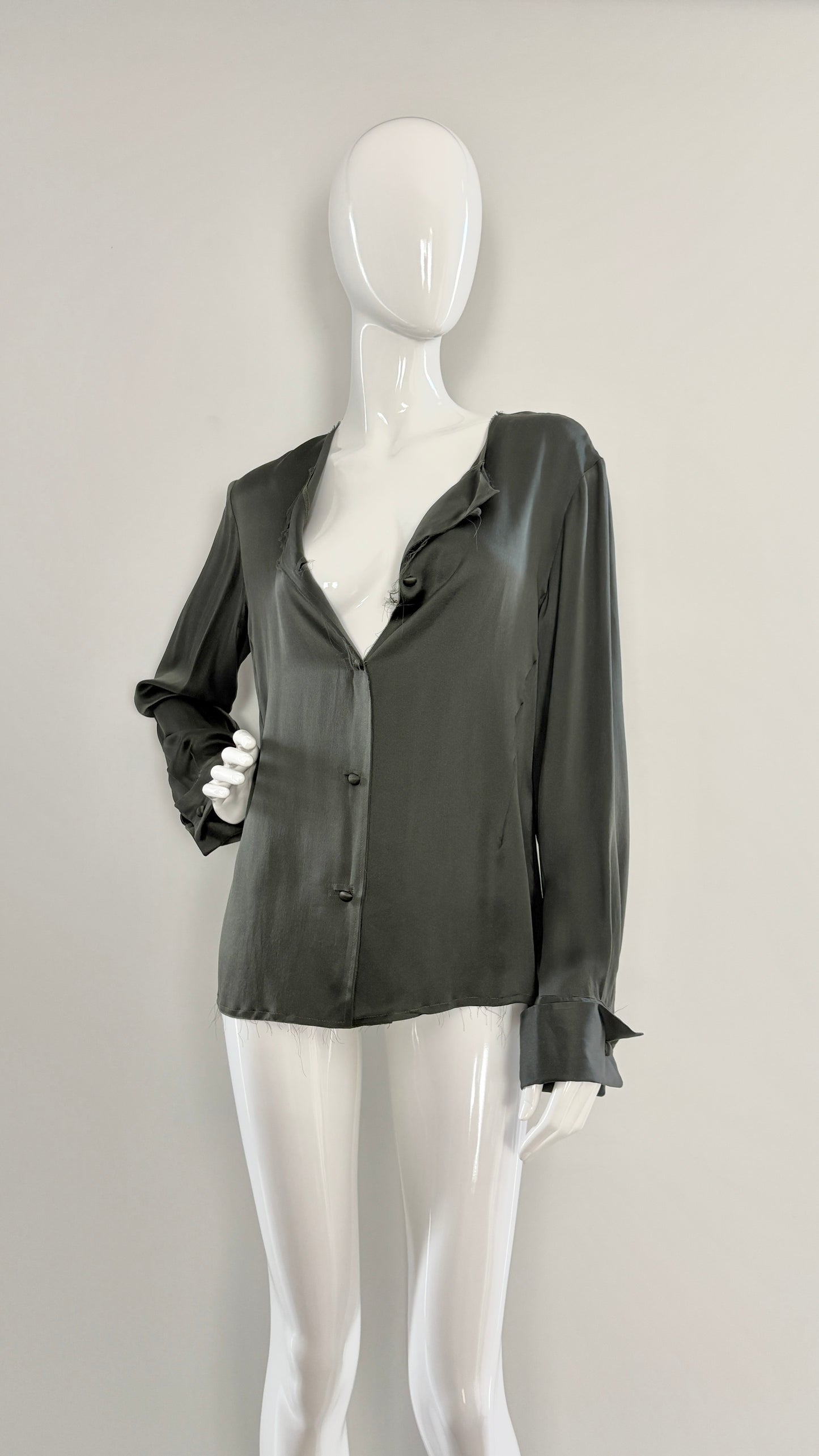 Margiela grey/green raw edge silk blouse