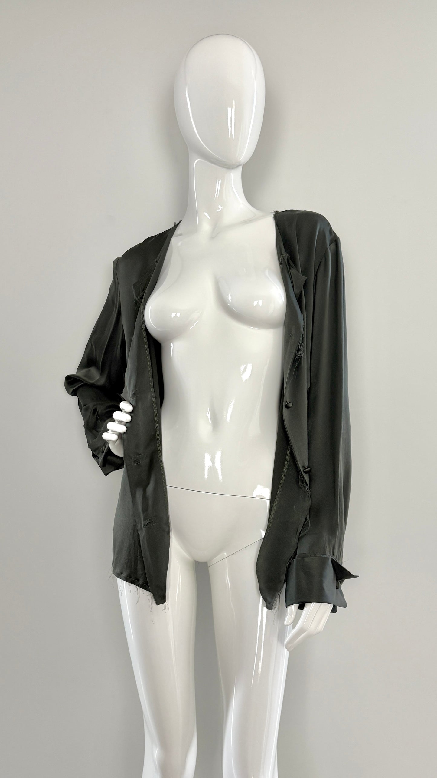 Margiela grey/green raw edge silk blouse