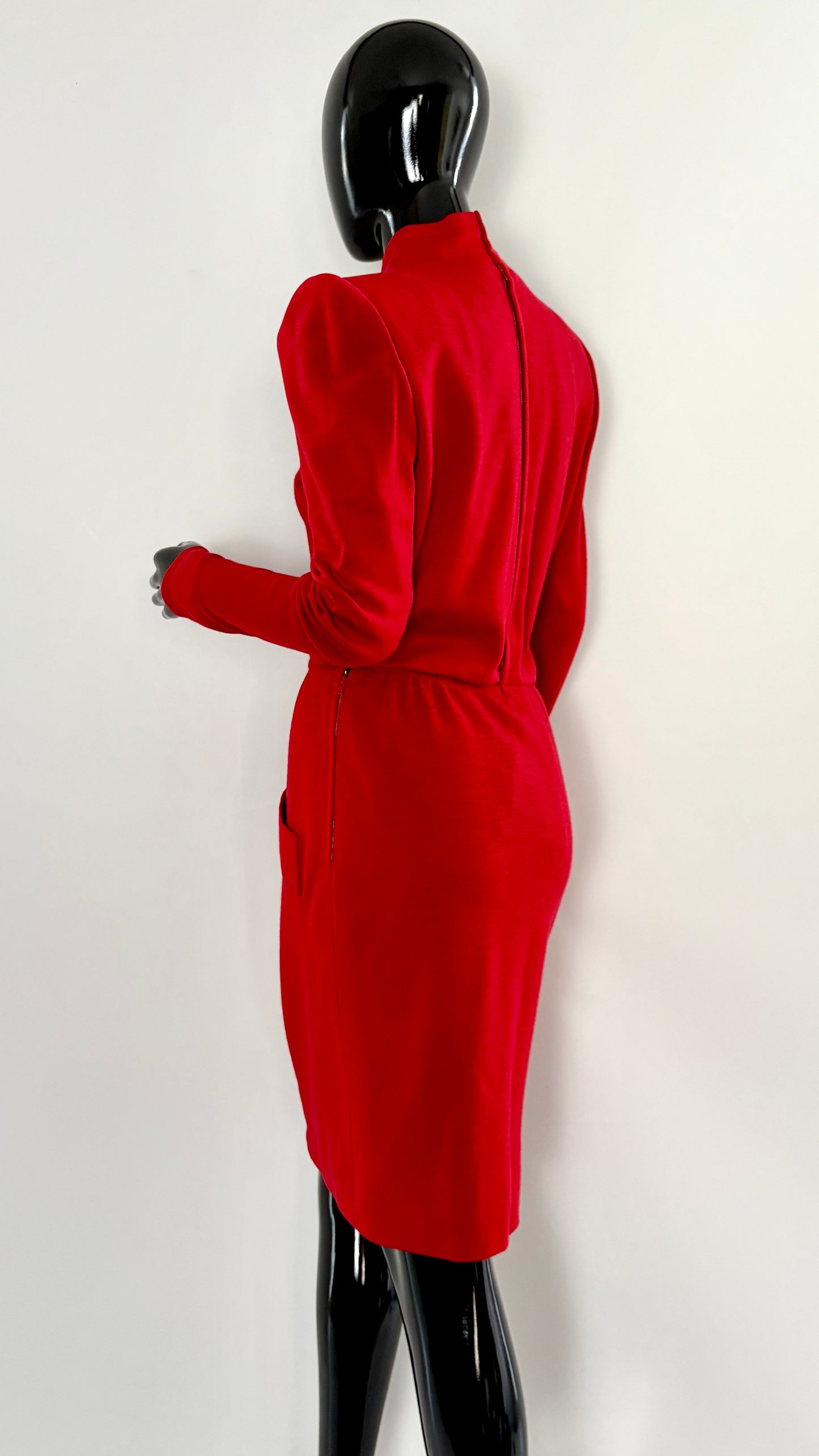 Givenchy early red tailored suit with dramatic shoulder