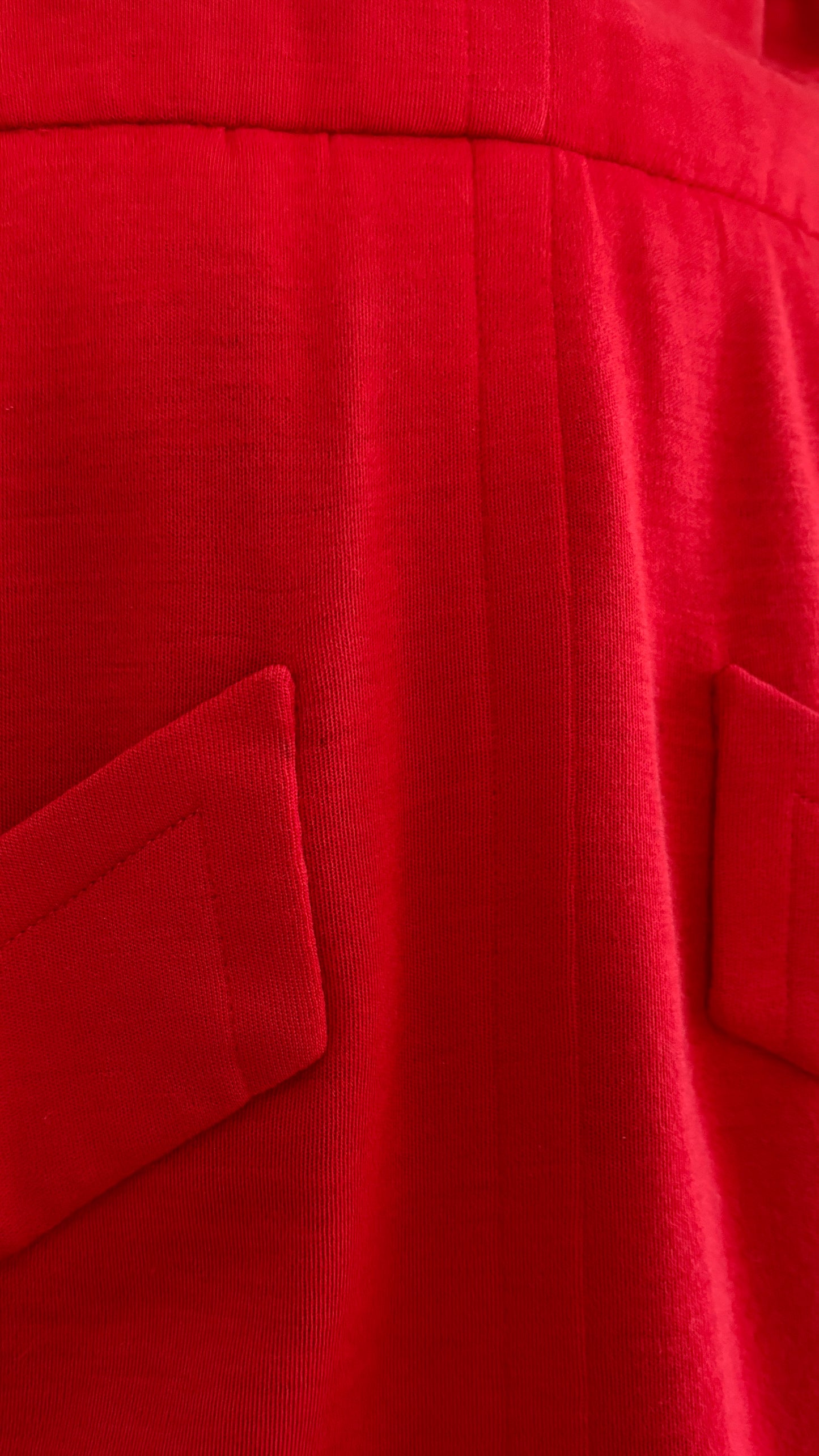 Givenchy early red tailored suit with dramatic shoulder