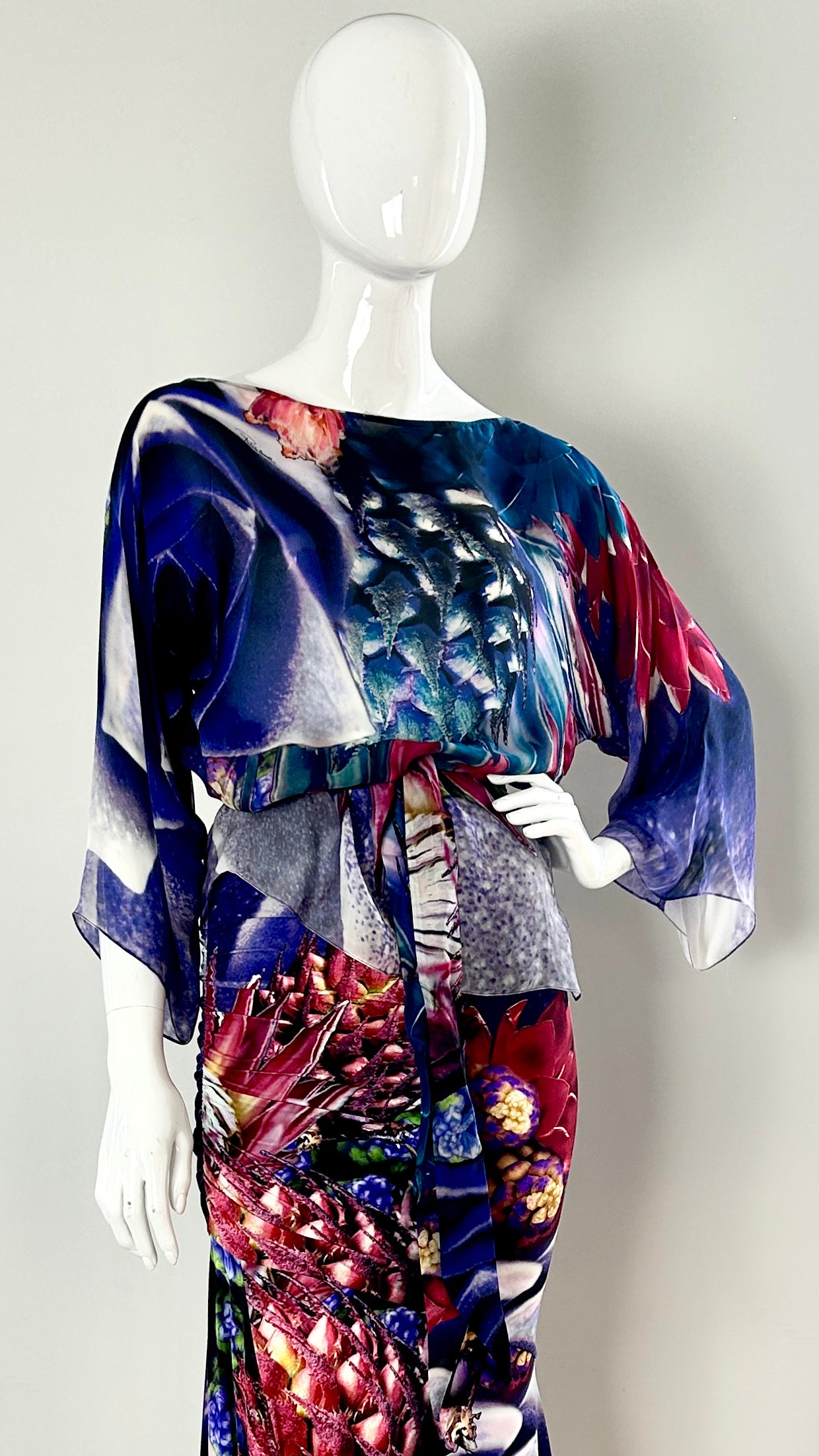 Roberto Cavalli abstract tropical print ensemble