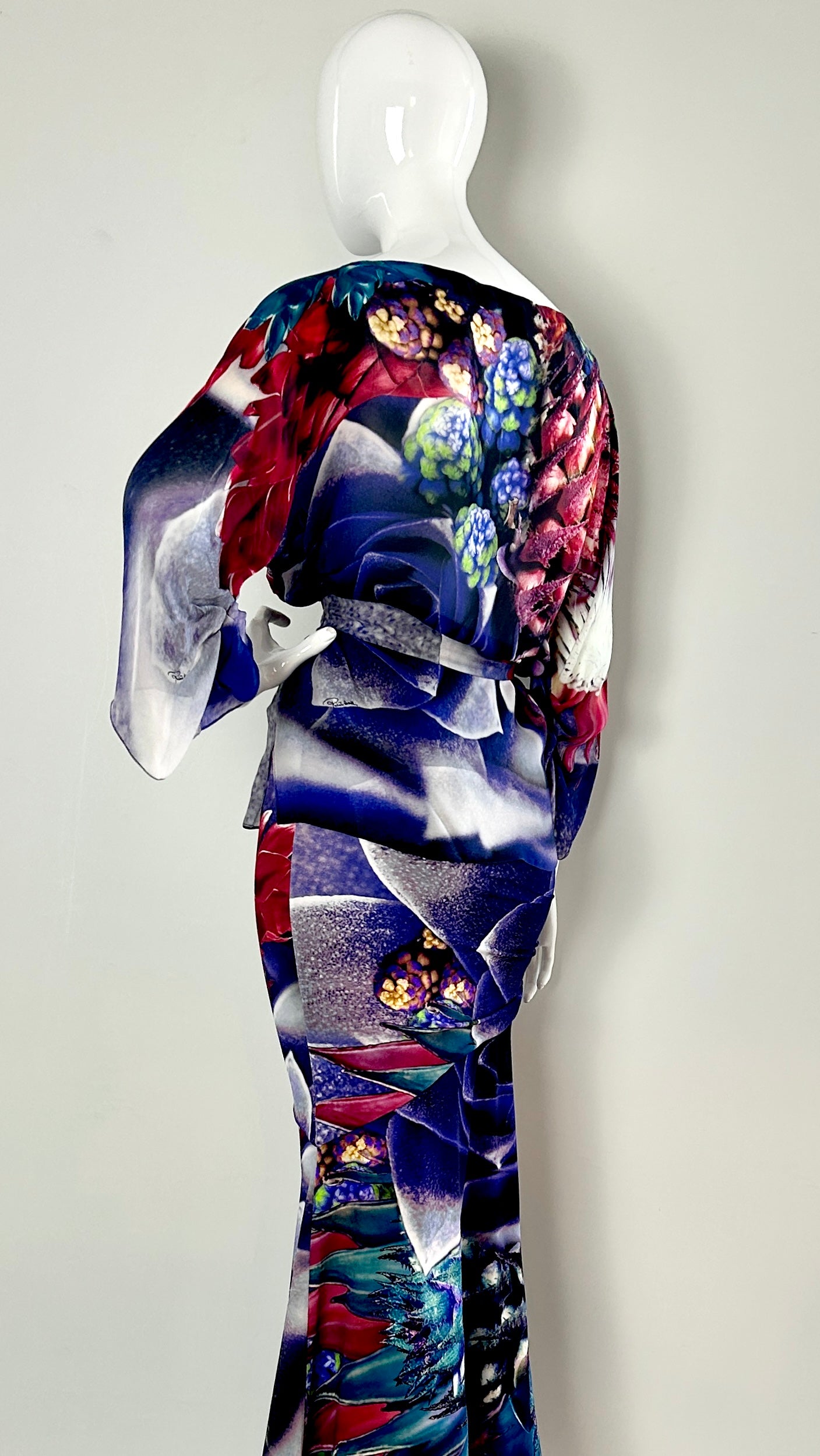 Roberto Cavalli abstract tropical print ensemble