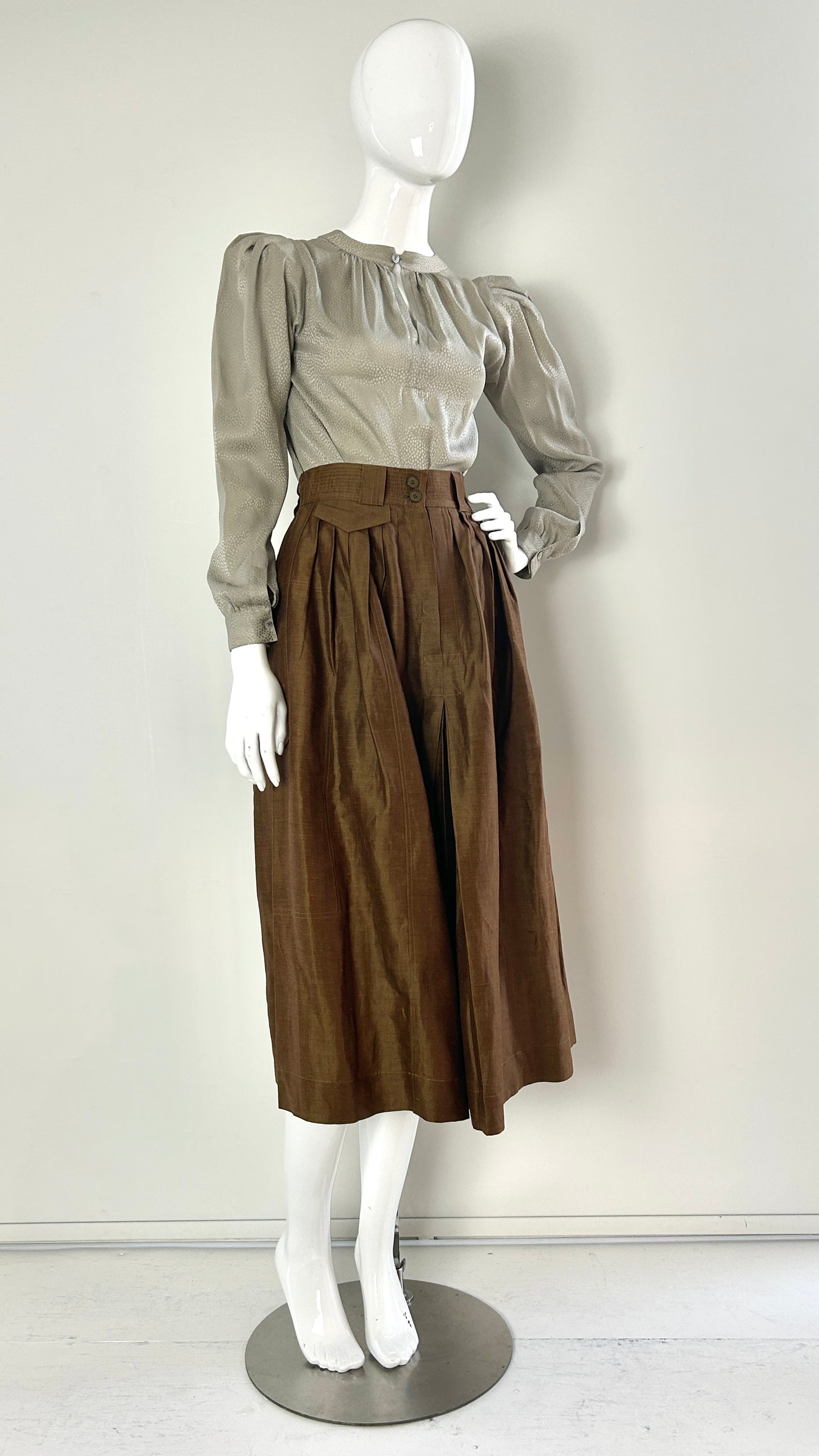 Yves Saint Laurent silk blouse and skirt ensemble