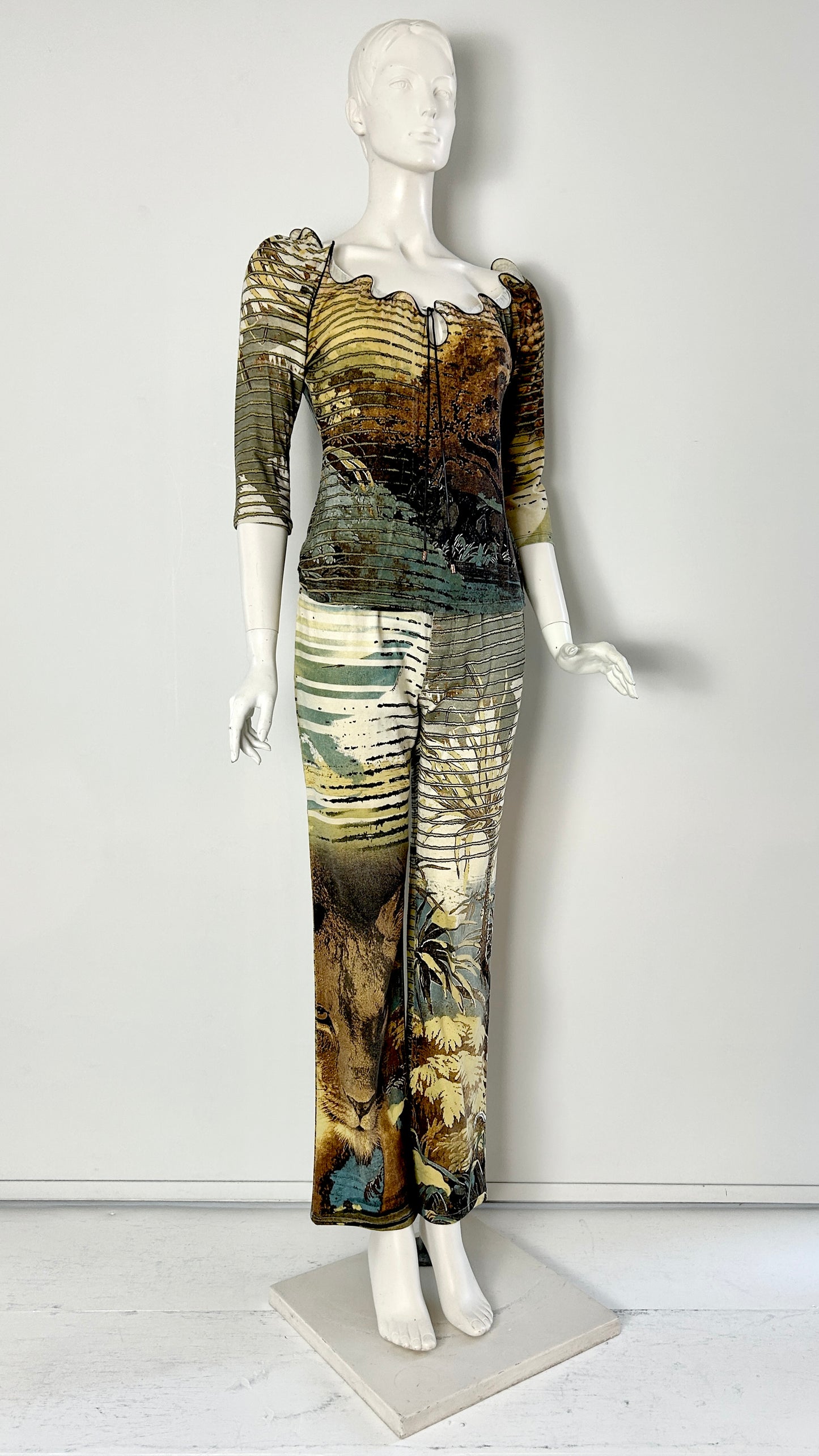 Roberto Cavalli earth tone abstract print ensemble
