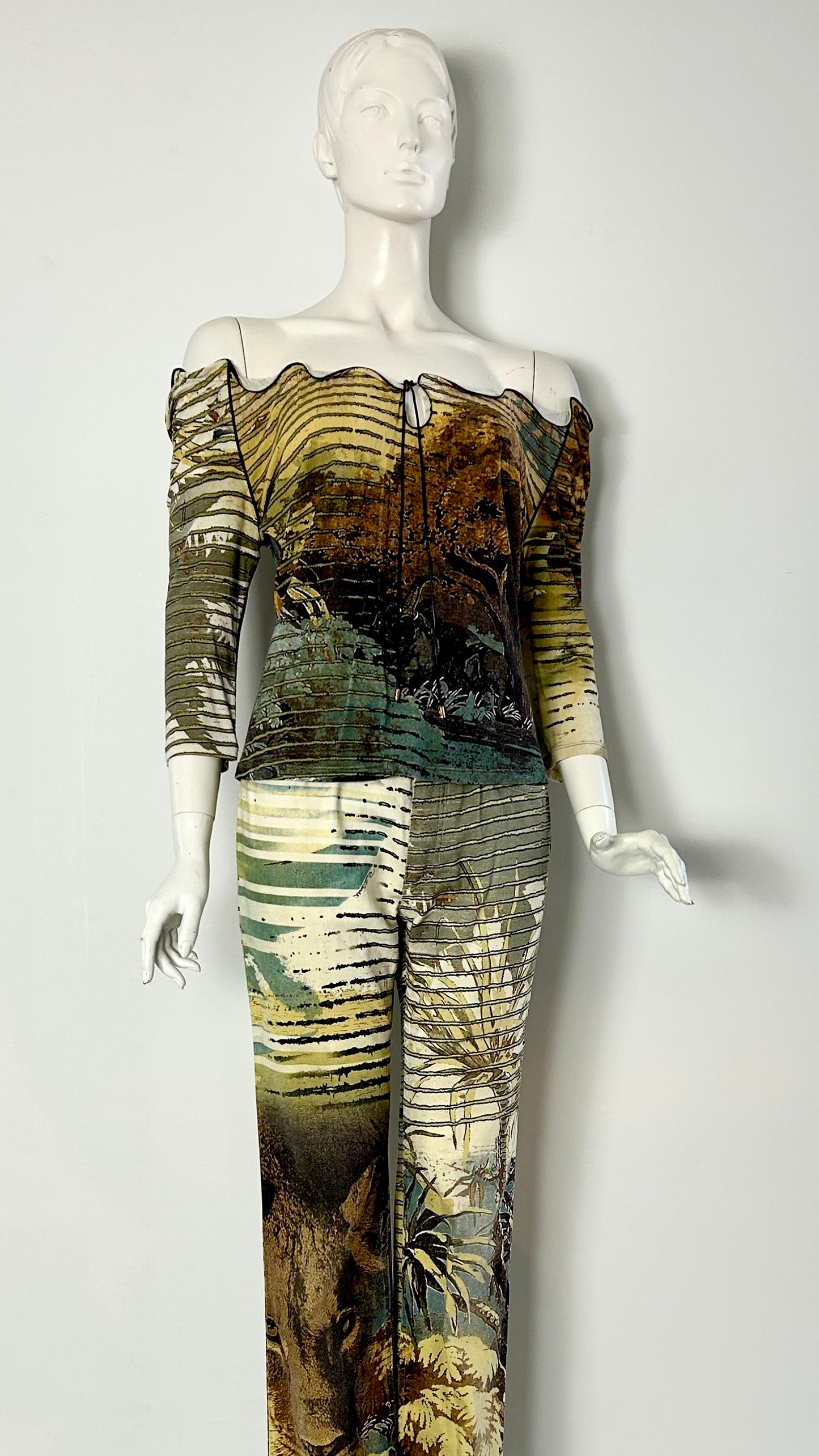 Roberto Cavalli earth tone abstract print ensemble