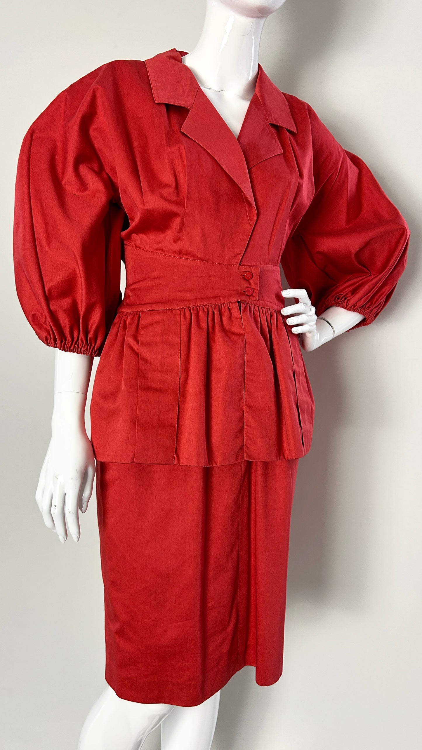 Karl Lagerfeld red suit/dress with exaggerated sleeve