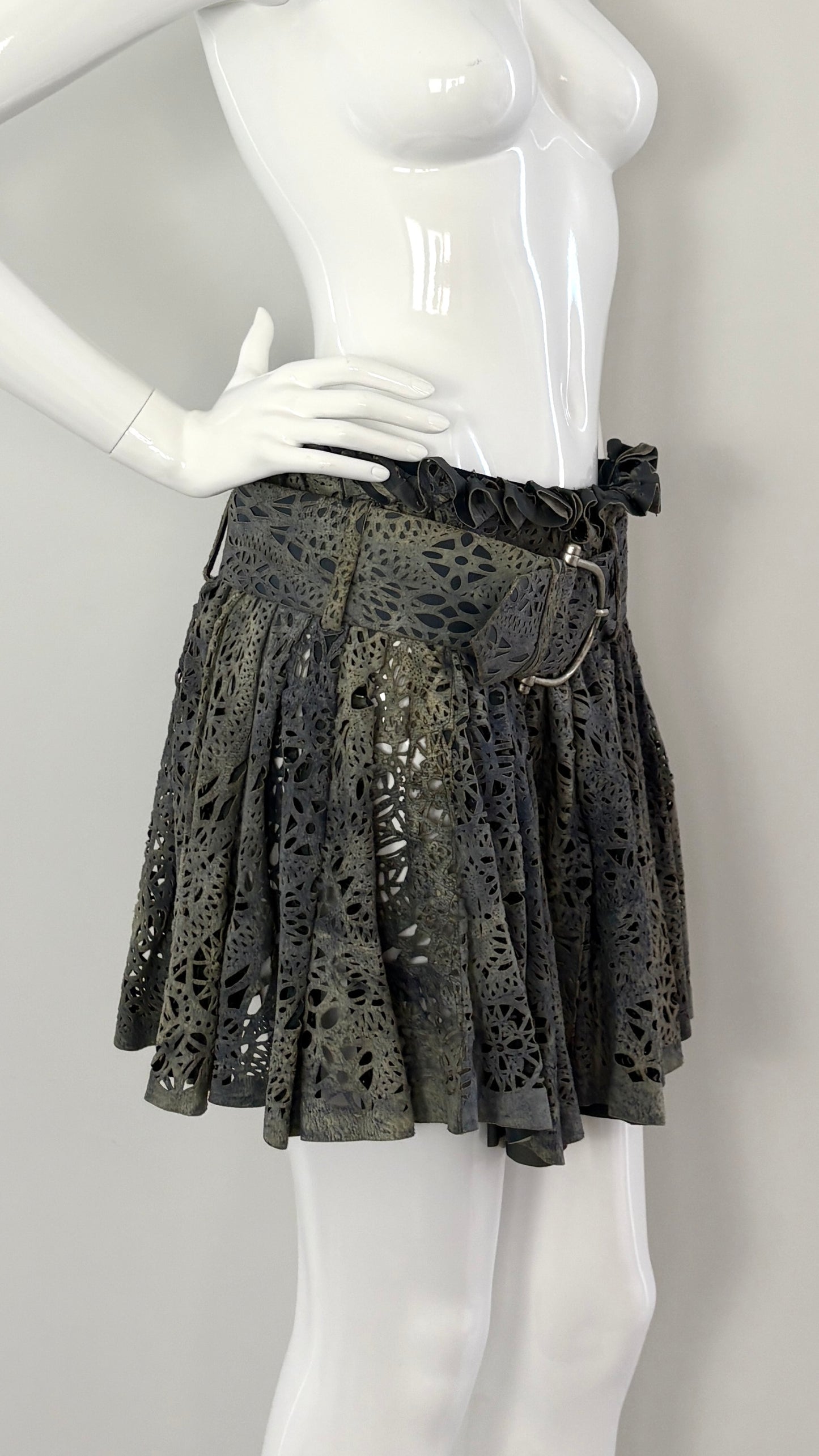 Alexander McQueen laser cut leather skirt