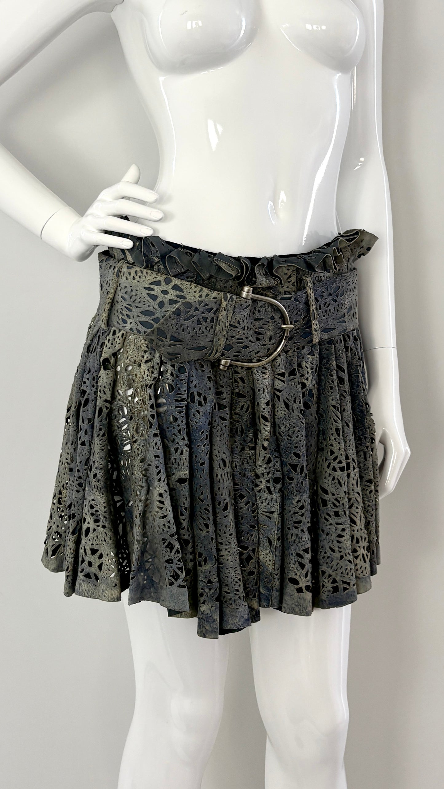 Alexander McQueen laser cut leather skirt