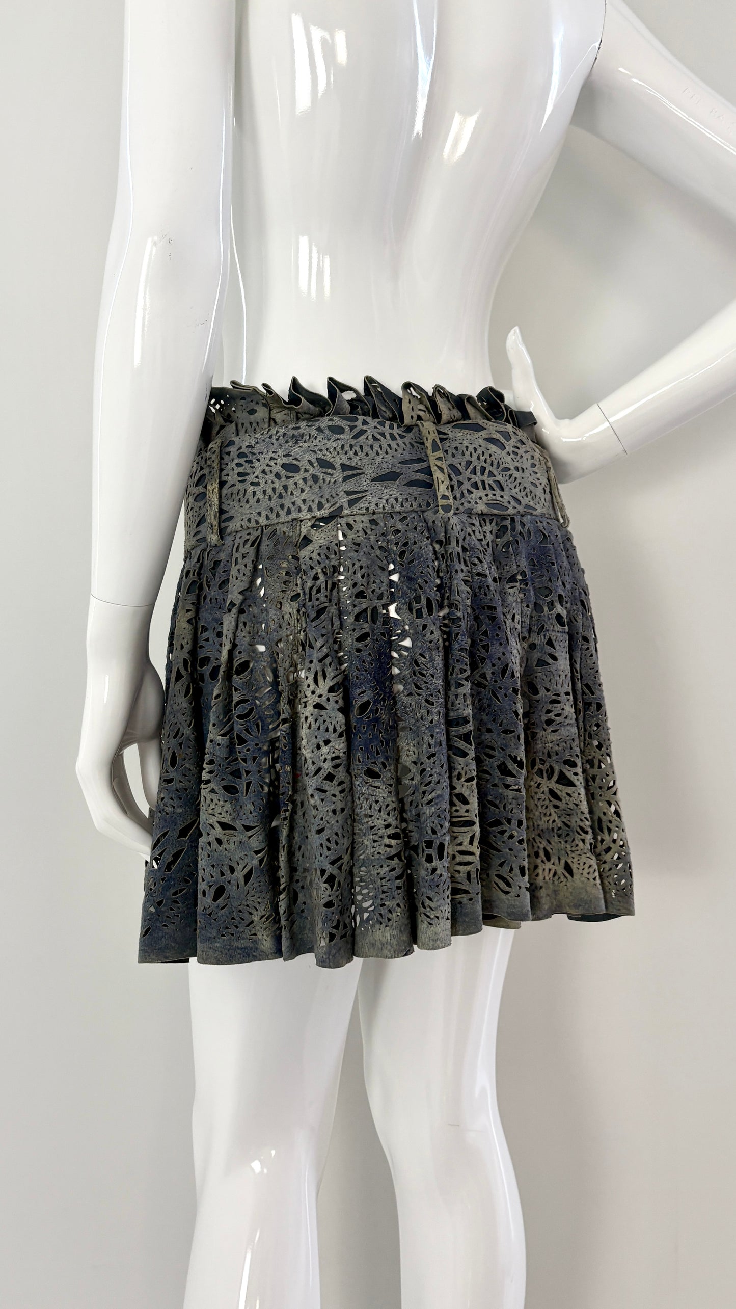 Alexander McQueen laser cut leather skirt