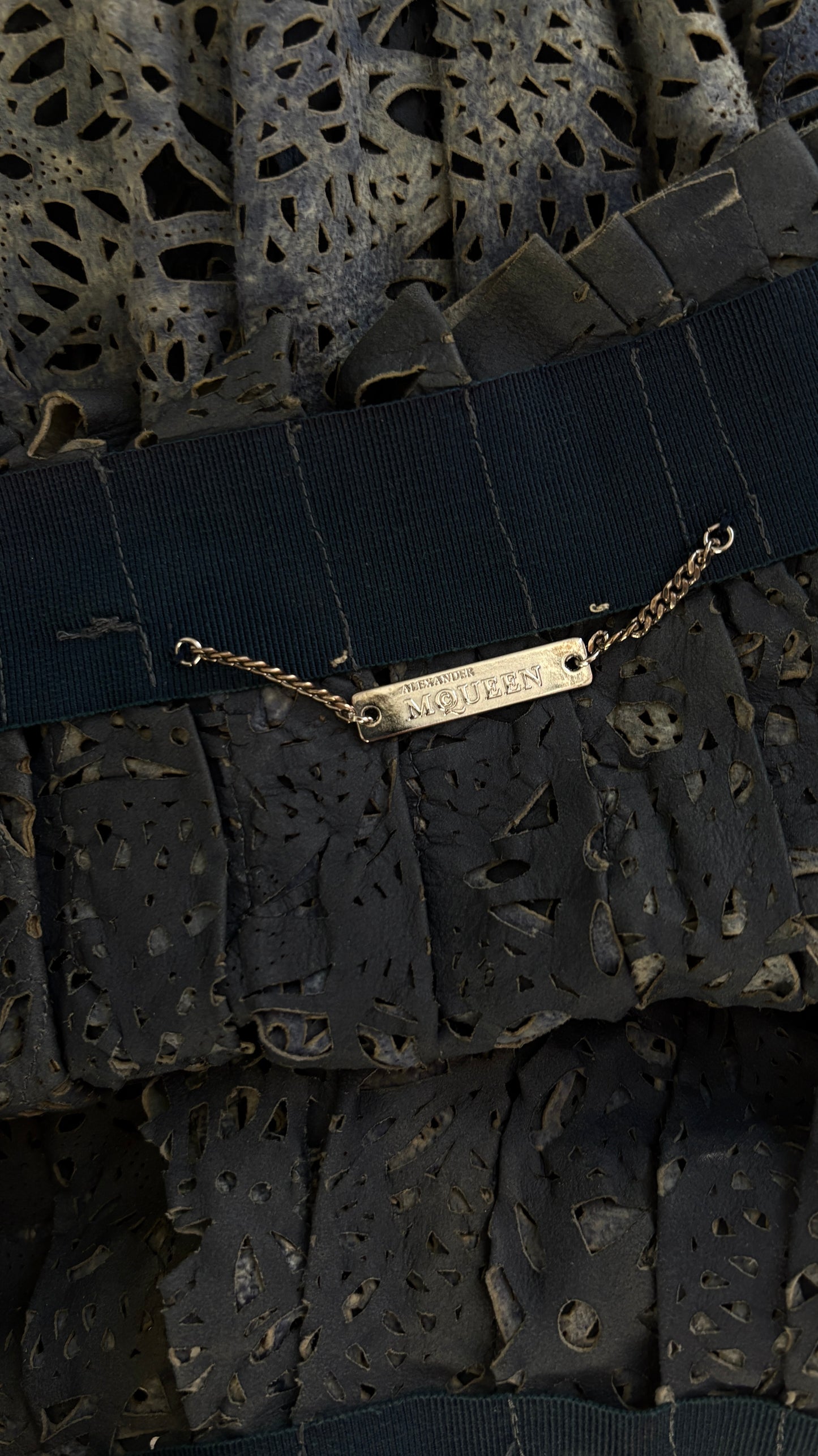 Alexander McQueen laser cut leather skirt