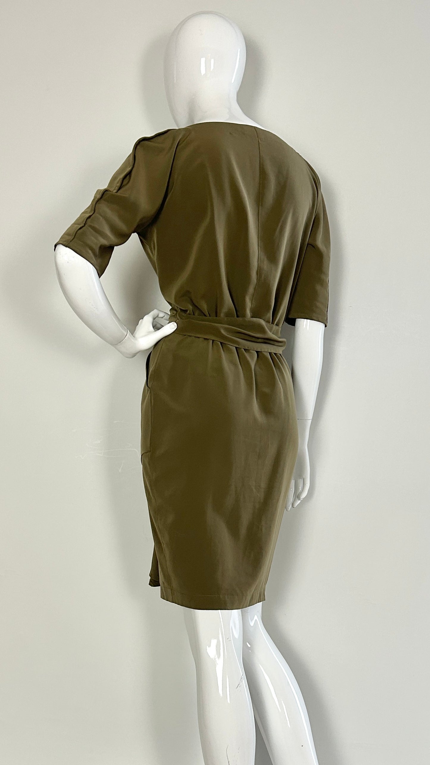Thierry Mugler olive green draped front dress