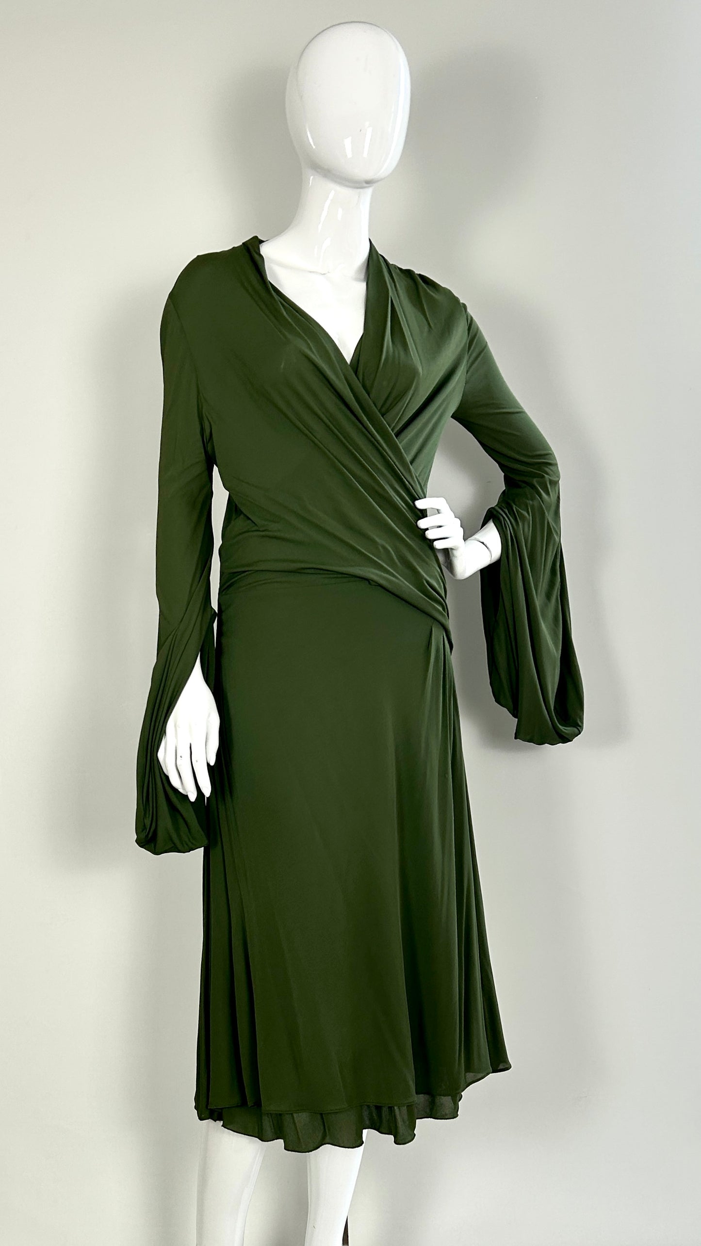 Alexander McQueen draped dress with dramatic sleeves