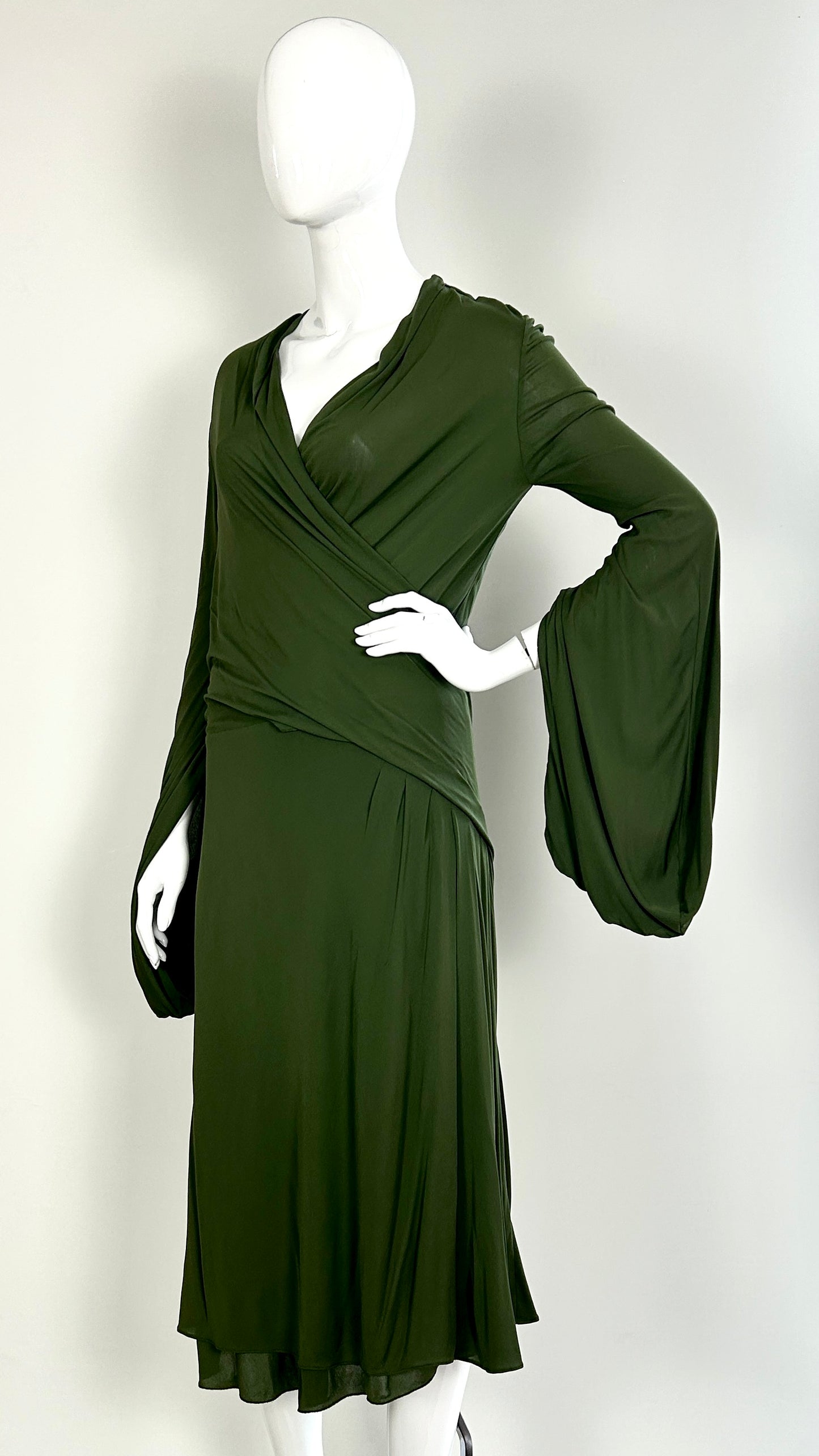 Alexander McQueen draped dress with dramatic sleeves