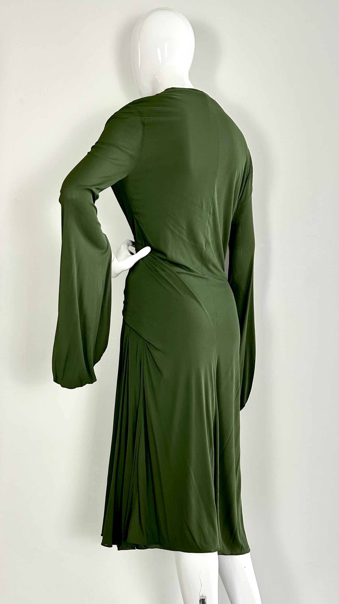 Alexander McQueen draped dress with dramatic sleeves