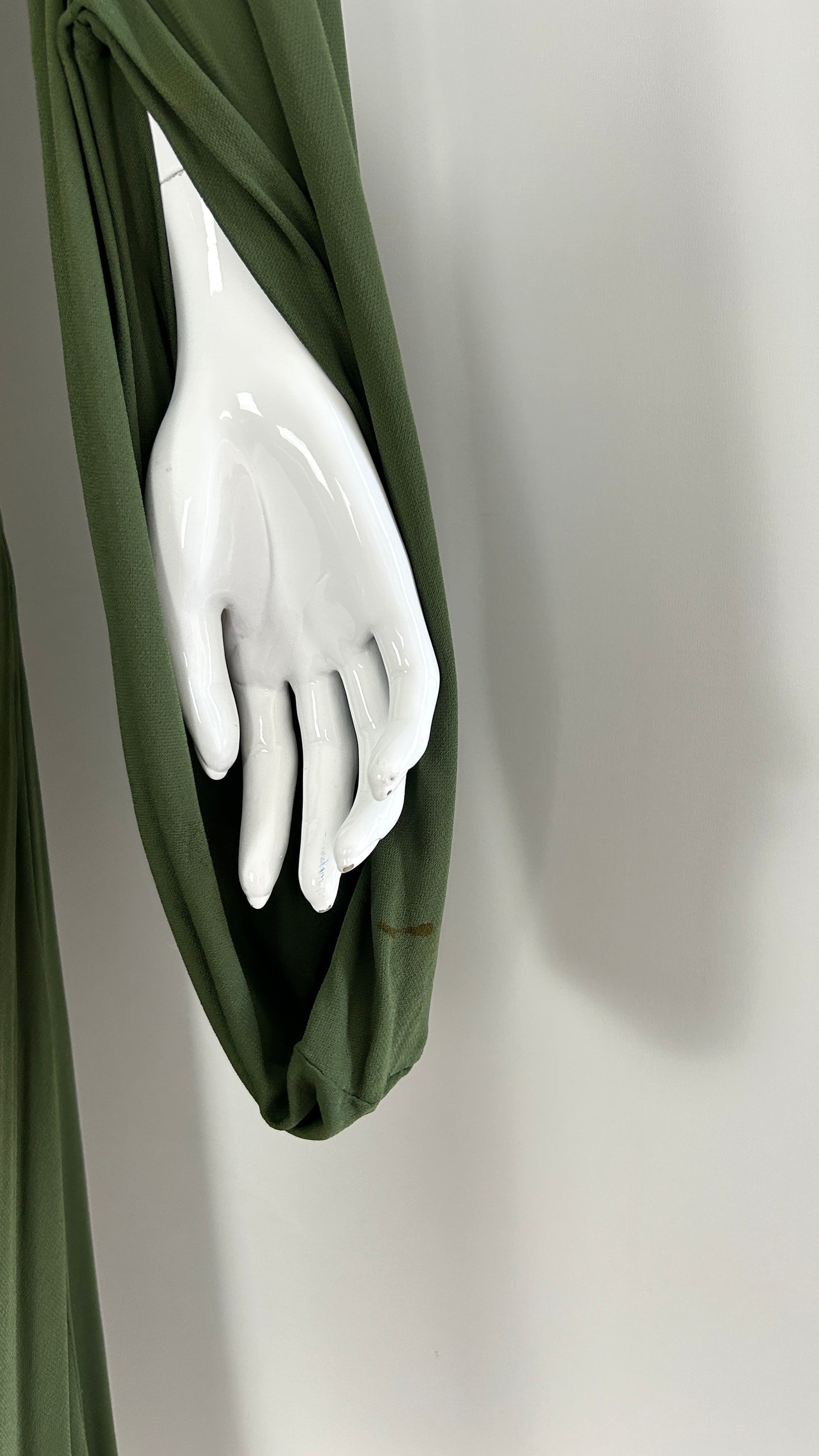 Alexander McQueen draped dress with dramatic sleeves