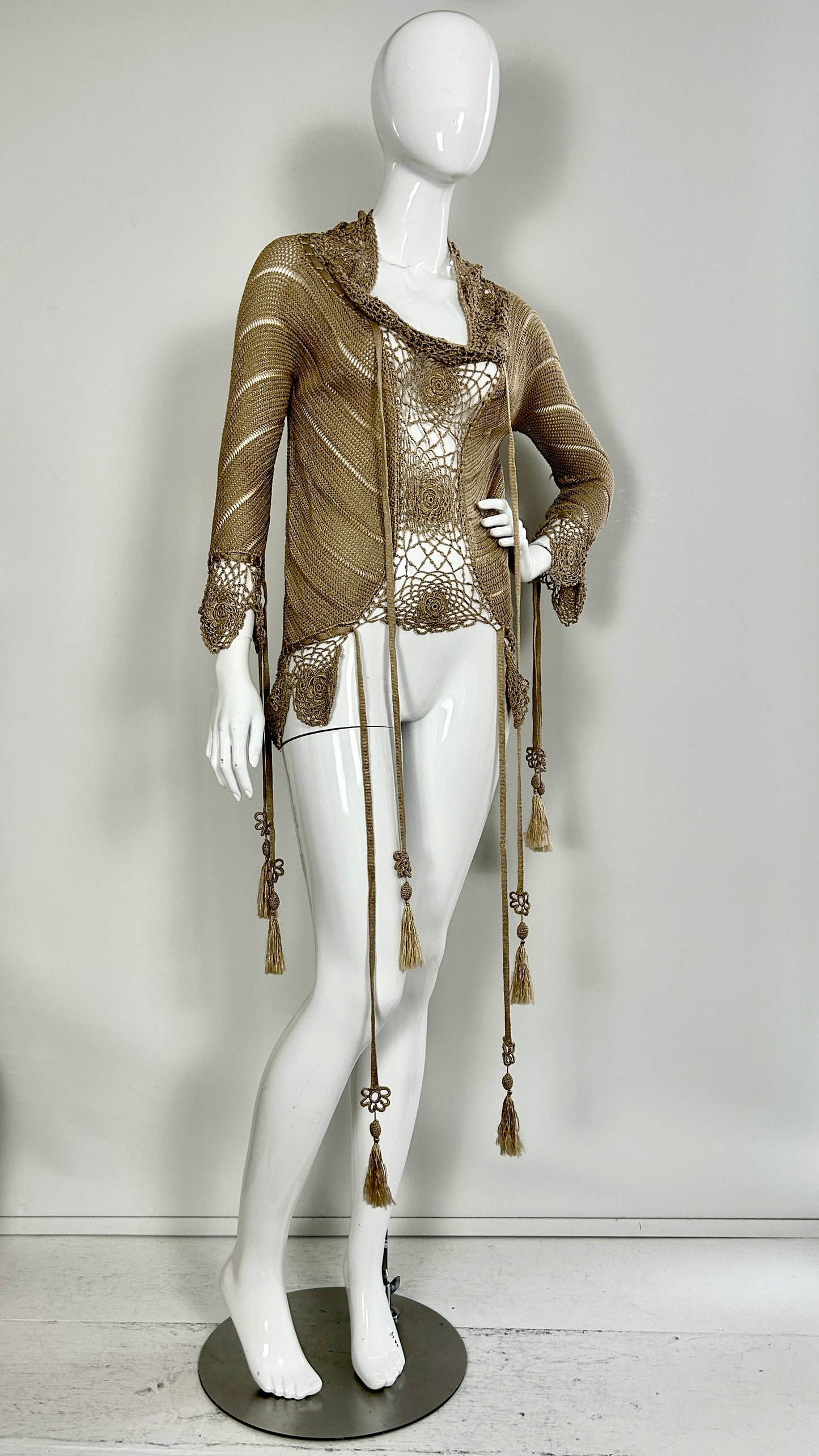 Alexander McQueen knitted gold top with tassels