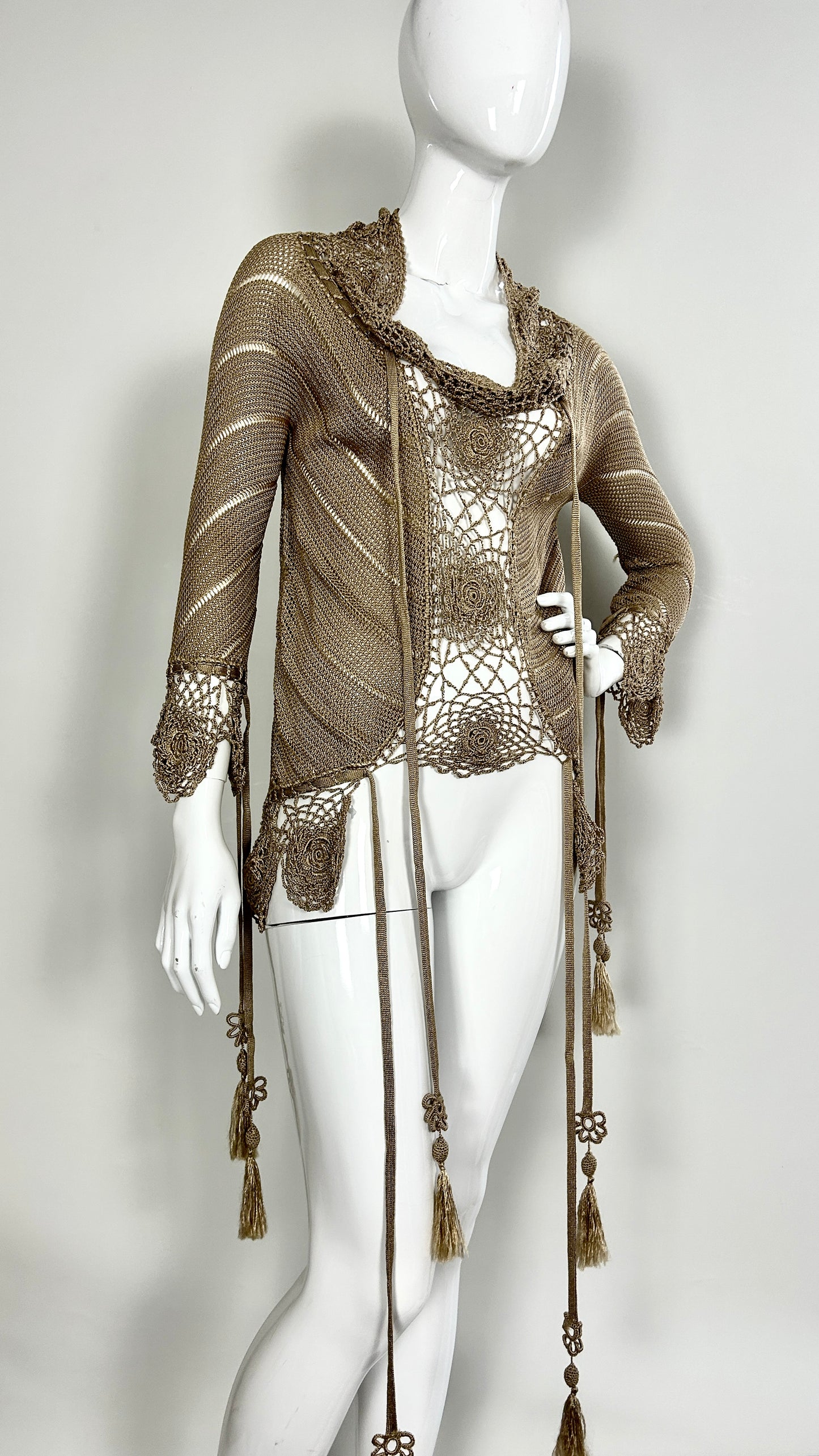 Alexander McQueen knitted gold top with tassels
