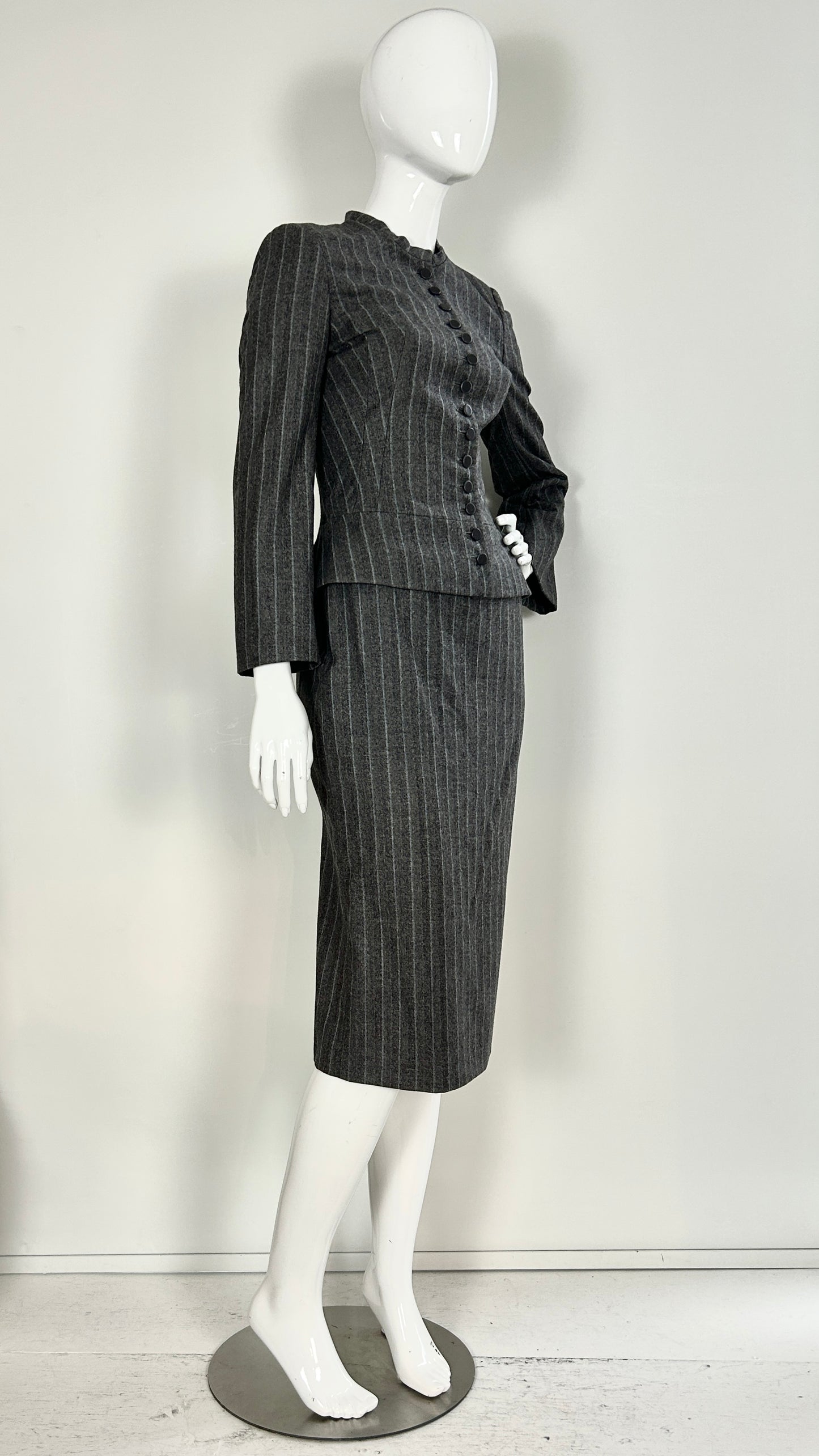 Alexander McQueen pinstripe skirt suit ensemble