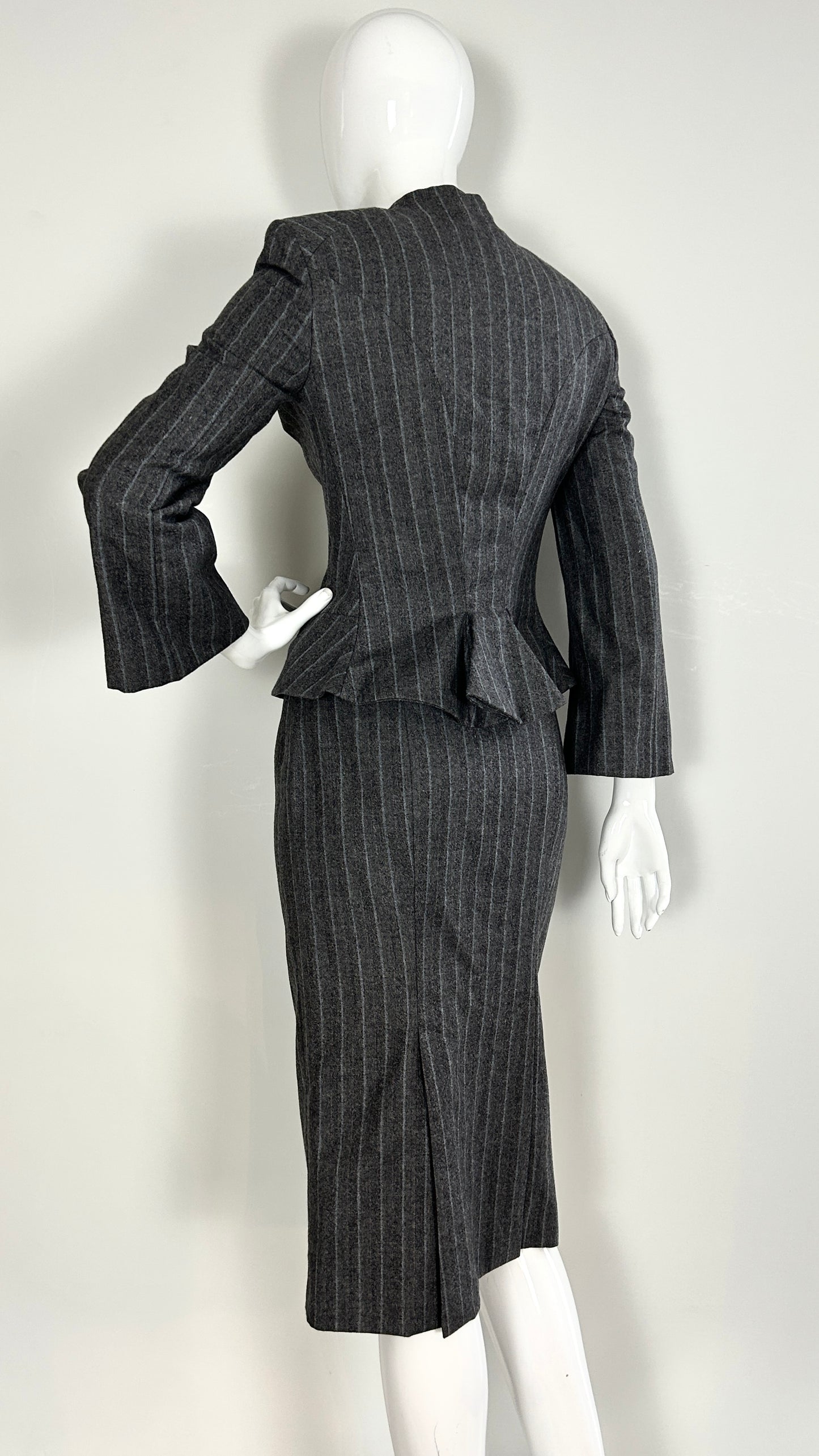 Alexander McQueen pinstripe skirt suit ensemble