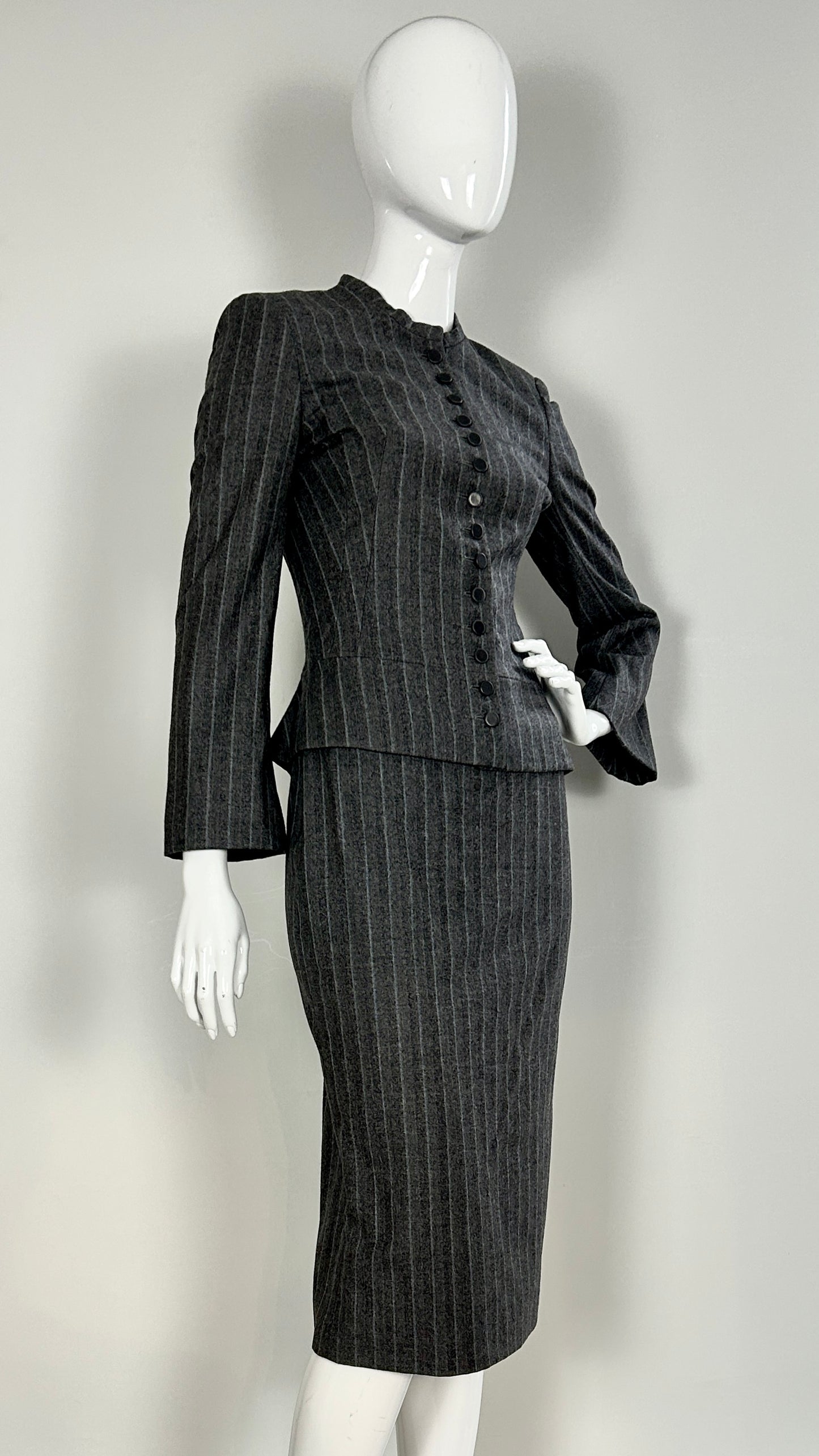 Alexander McQueen pinstripe skirt suit ensemble