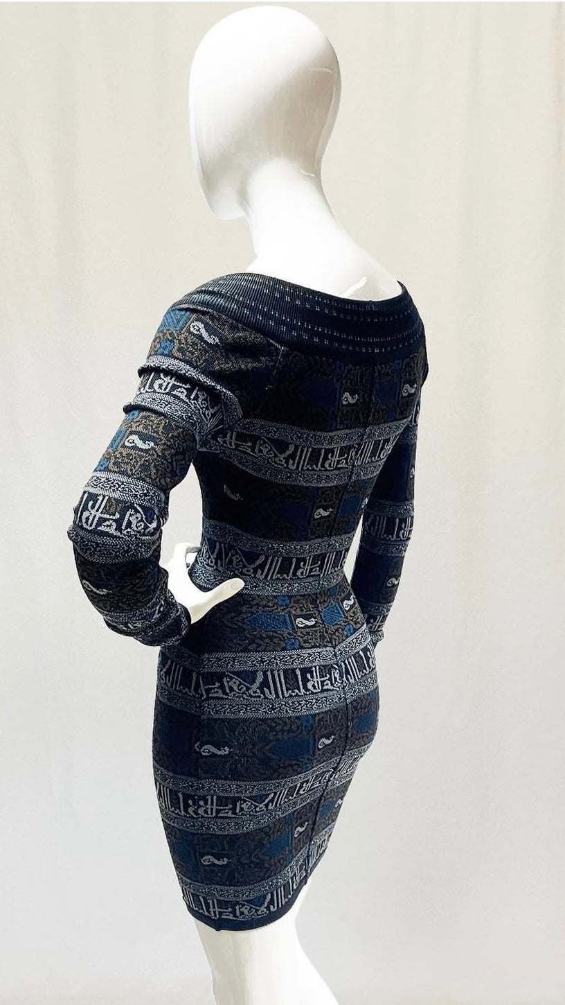 Alaïa A/W 1990 mini dress with calligraphy motif
