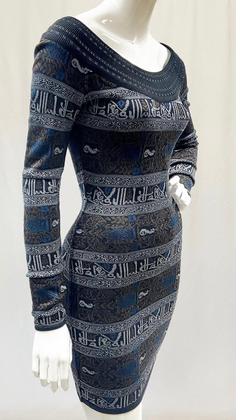 Alaïa A/W 1990 mini dress with calligraphy motif