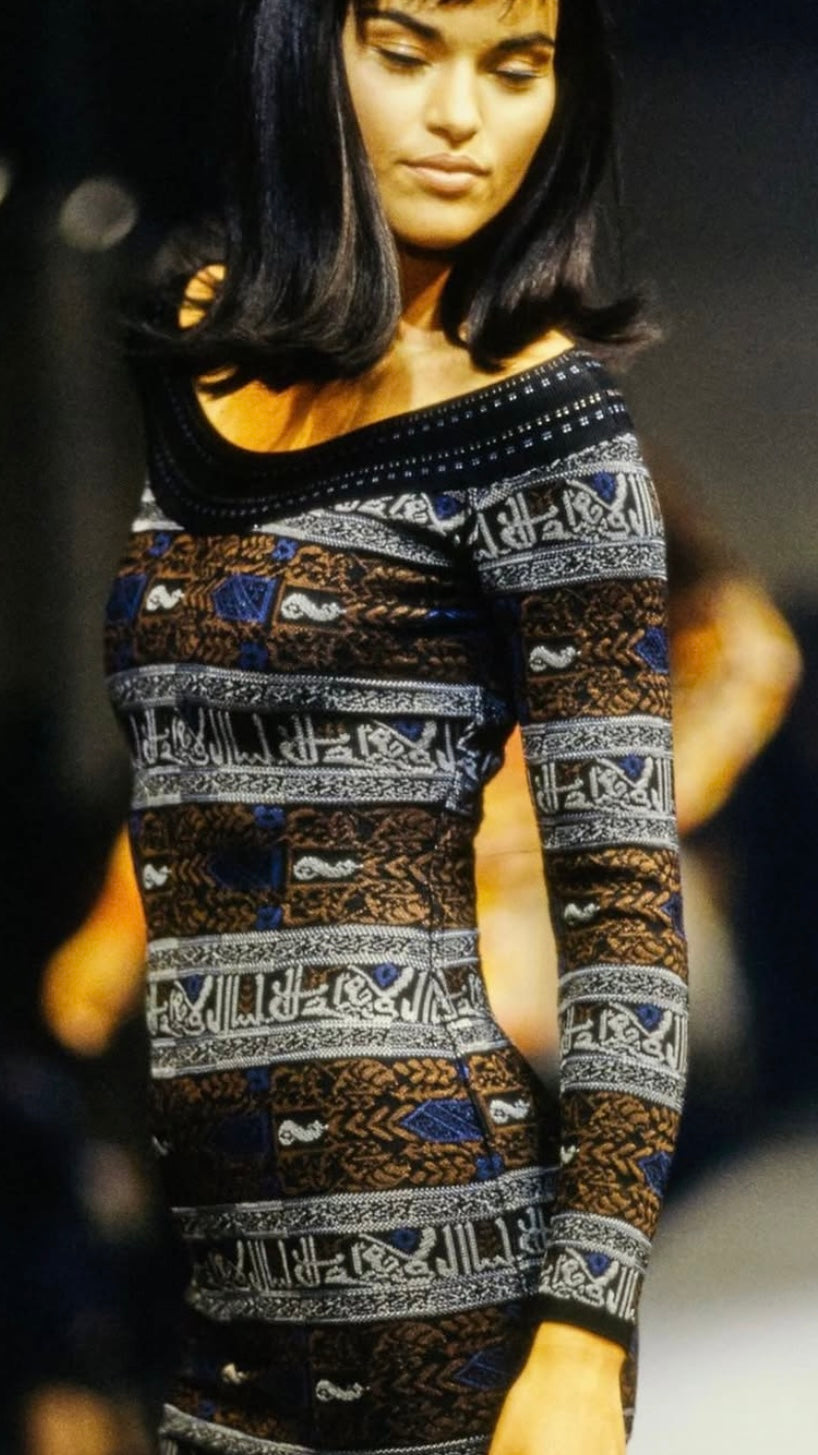 Alaïa A/W 1990 mini dress with calligraphy motif