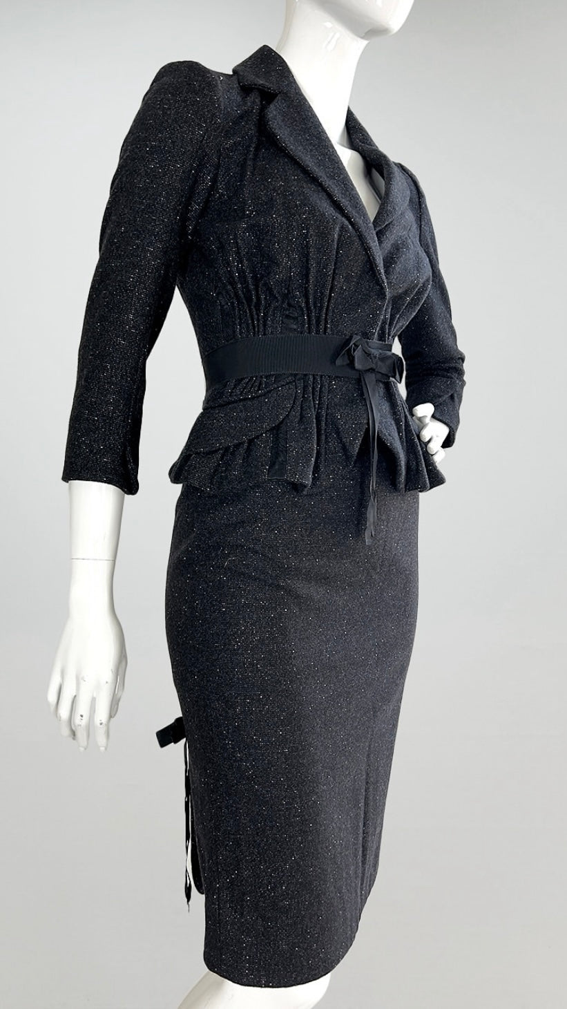John Galliano black and silver lurex weave suit