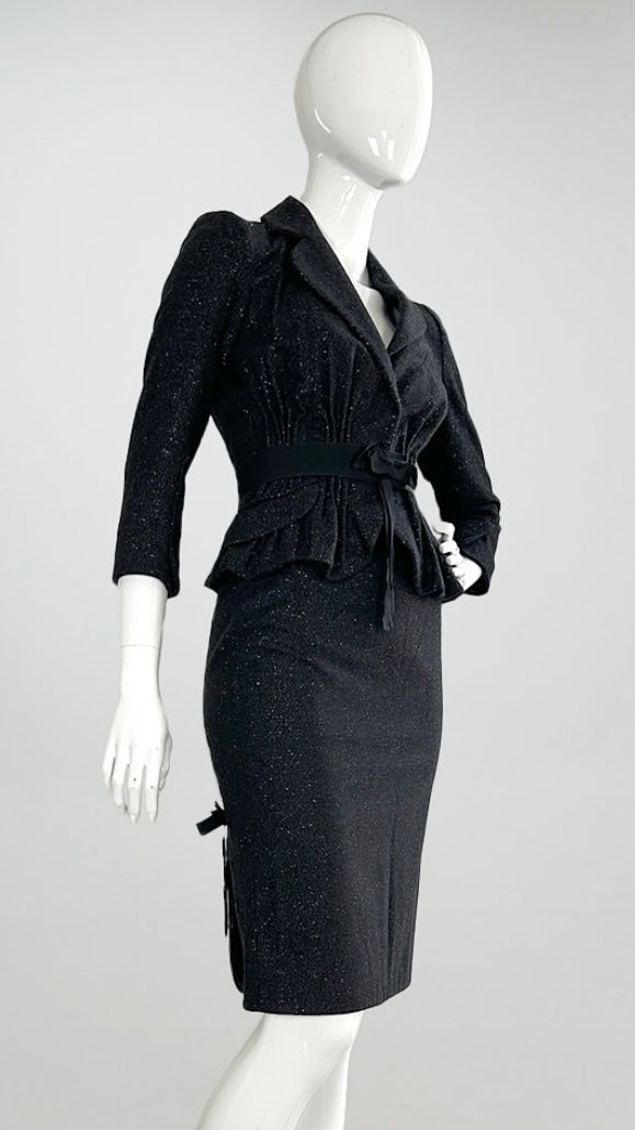John Galliano black and silver lurex weave suit