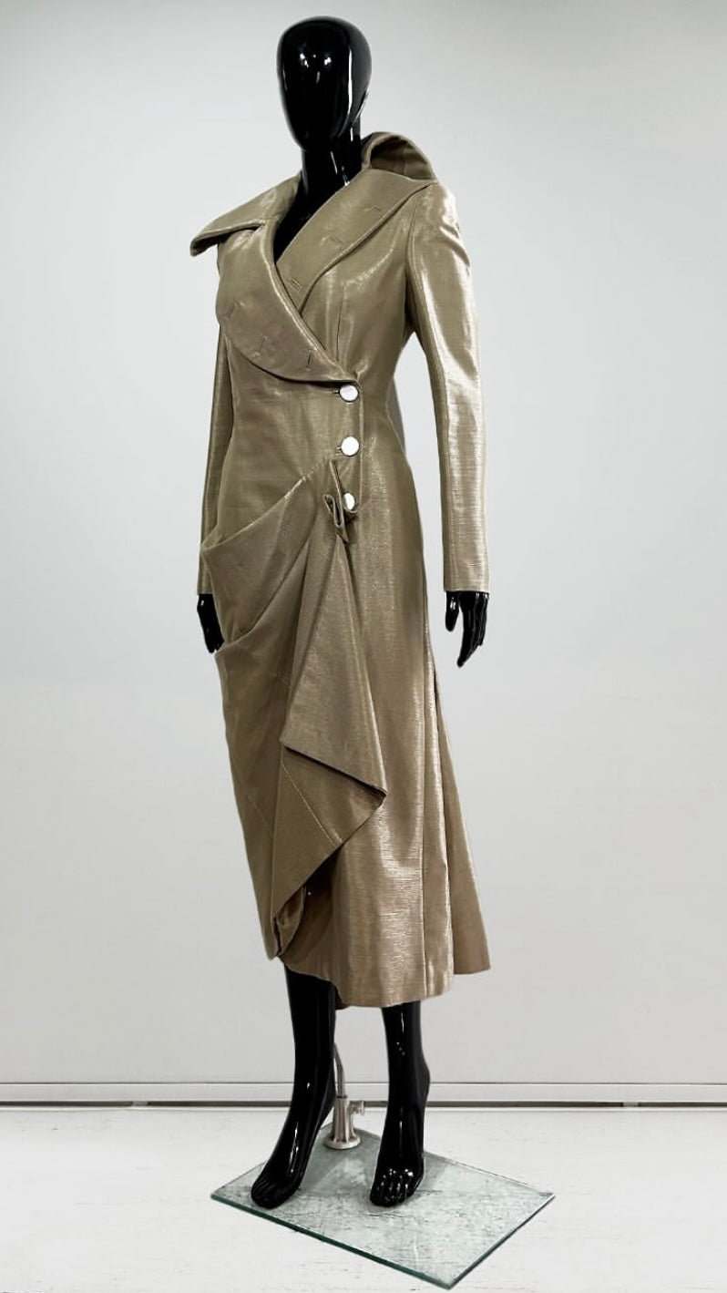 Alexander McQueen S/S 2007 ‘sarabande’ gold silk coat with draped front