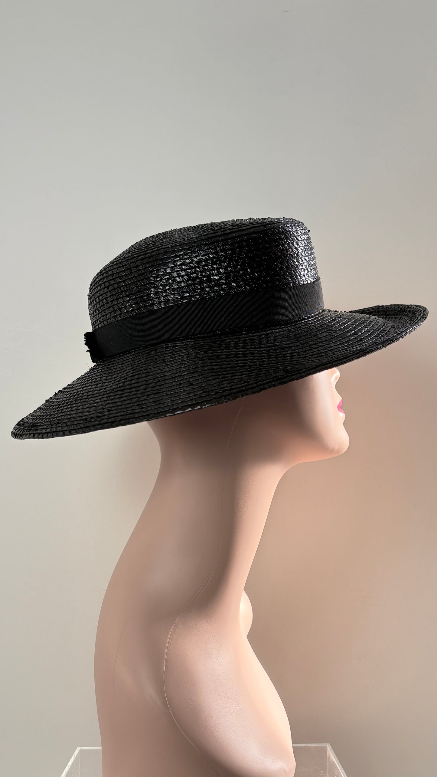 Yves Saint Laurent black rattan hat