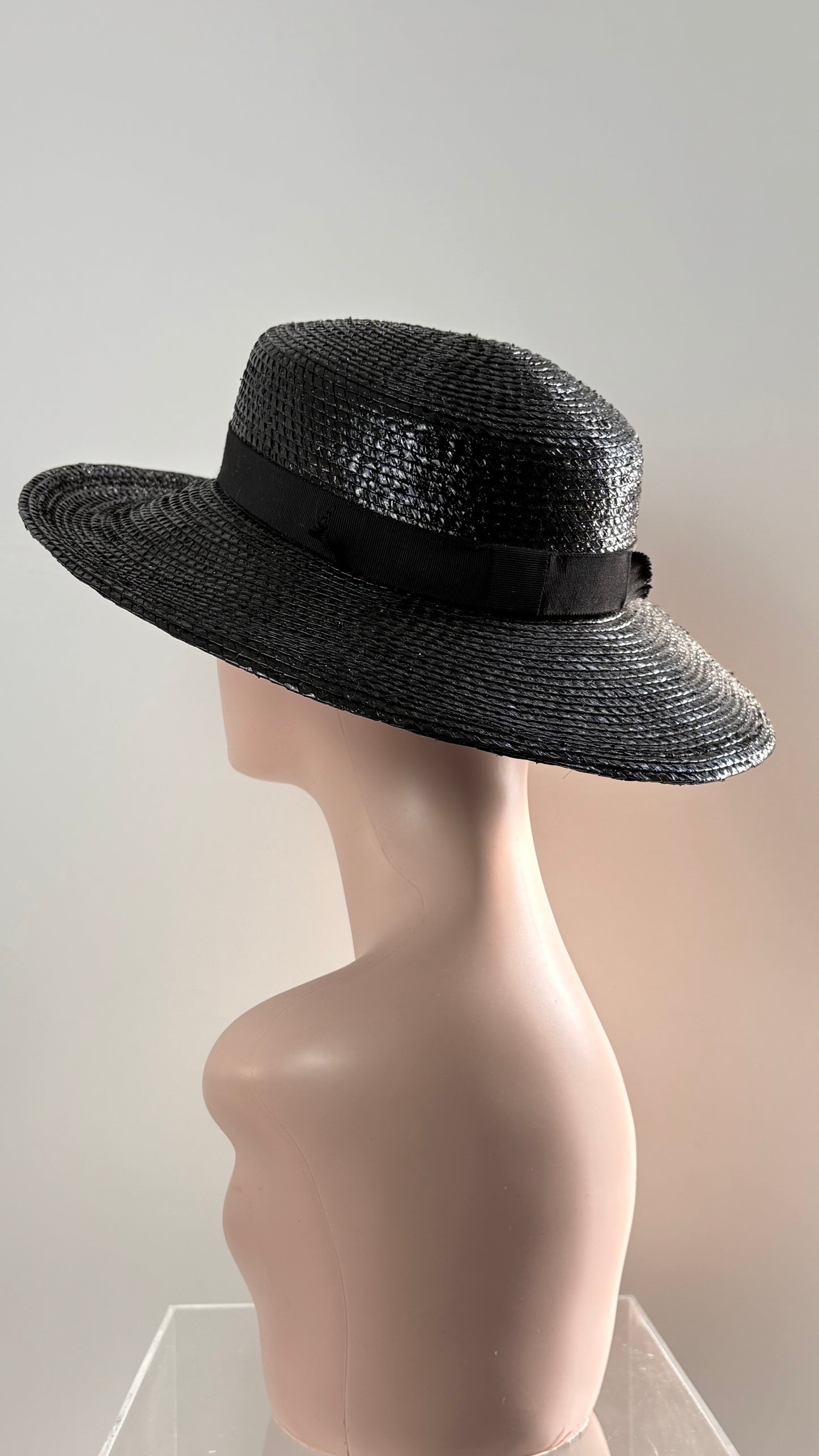 Yves Saint Laurent black rattan hat