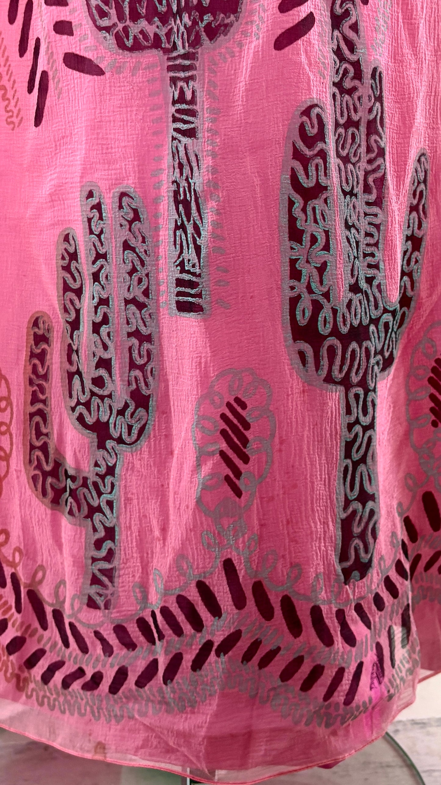 Zandra Rhodes S/S 1976 'Cactus and Cowboy' collection printed chiffon dress with satin sash