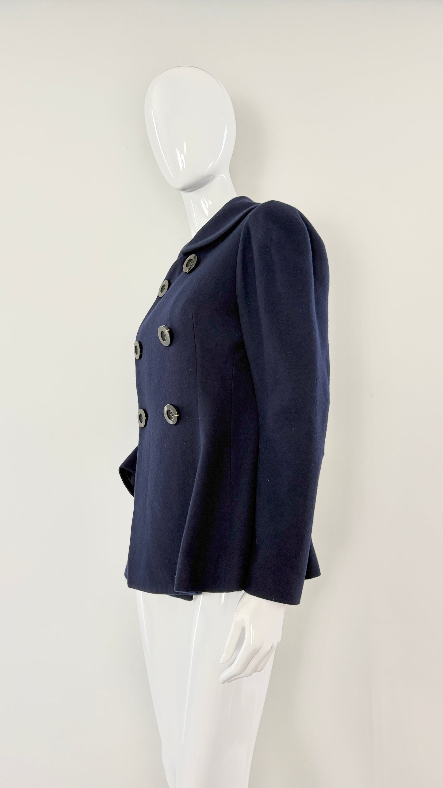 Yohji Yamamoto navy peacoat with twisted seams
