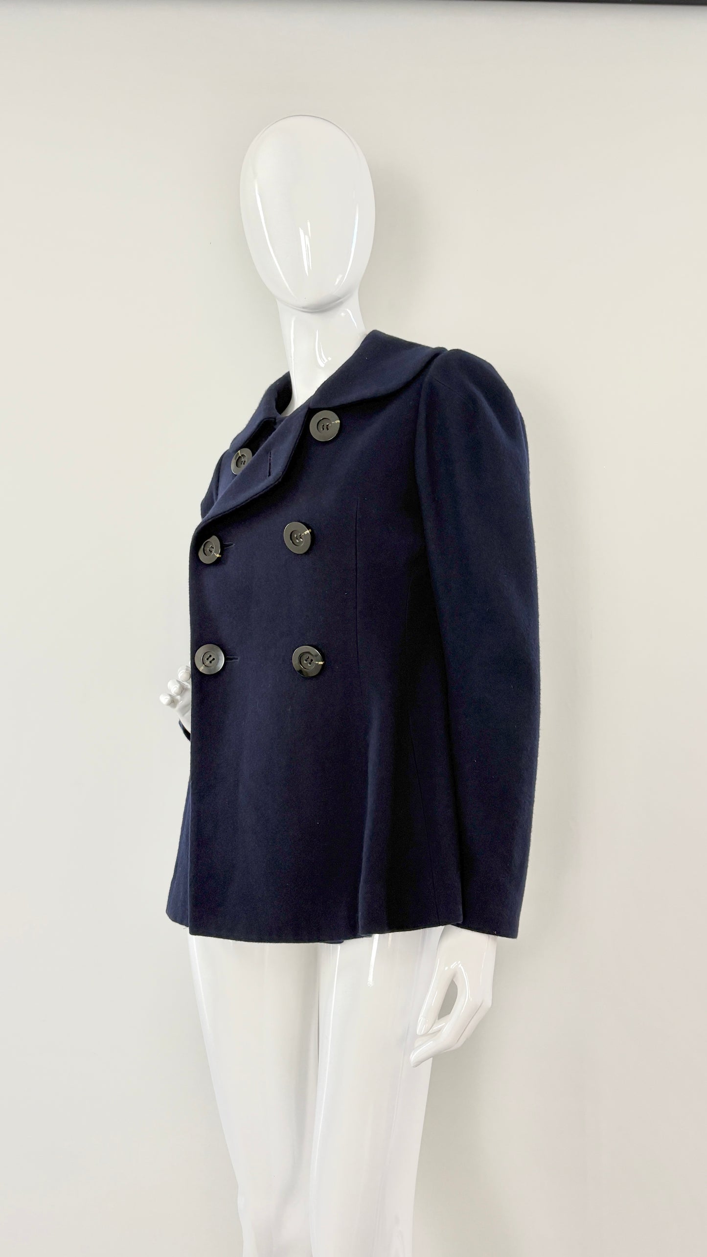 Yohji Yamamoto navy peacoat with twisted seams