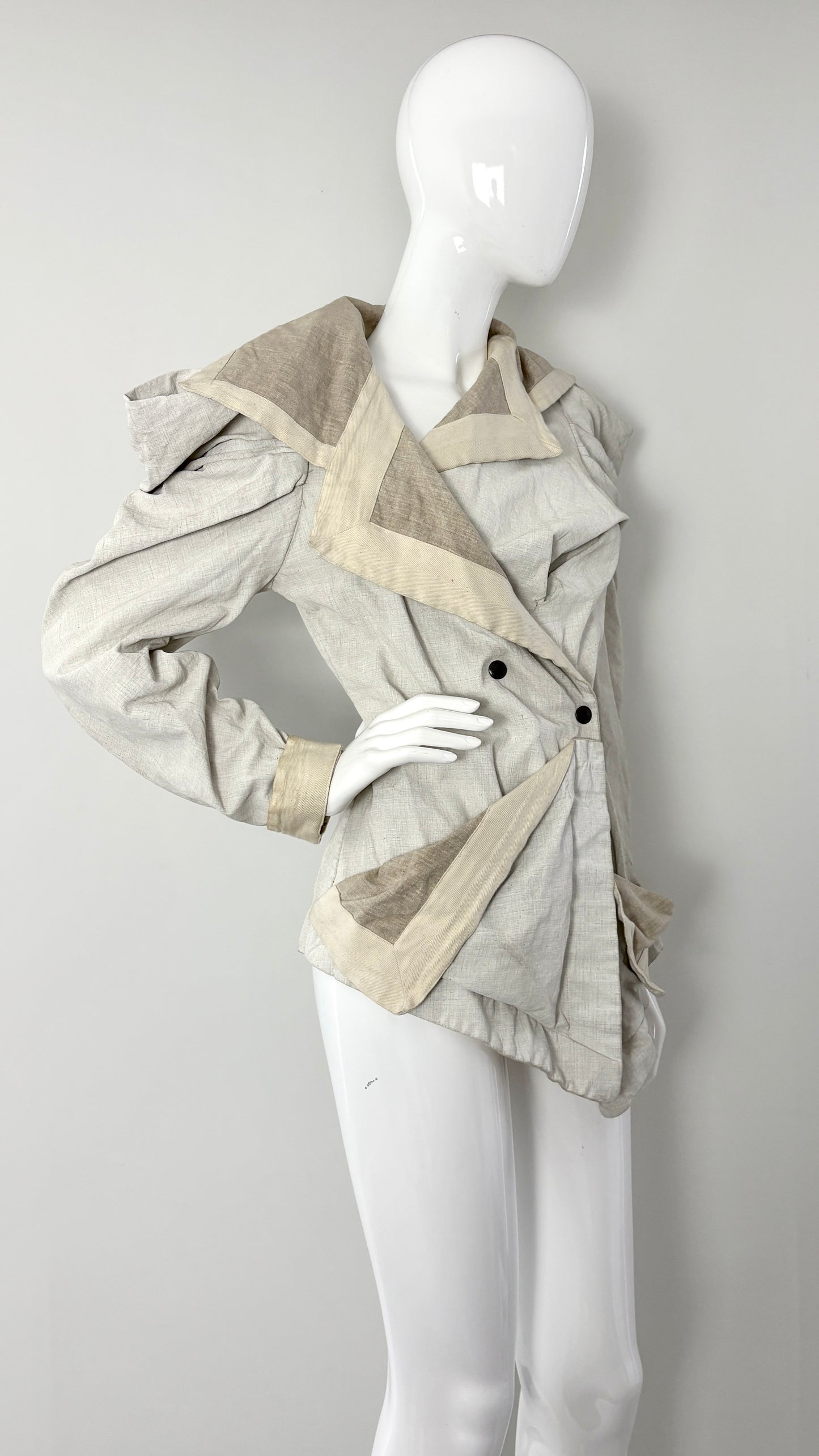 Vivienne Westwood Linen asymmetric jacket with black paint stripe