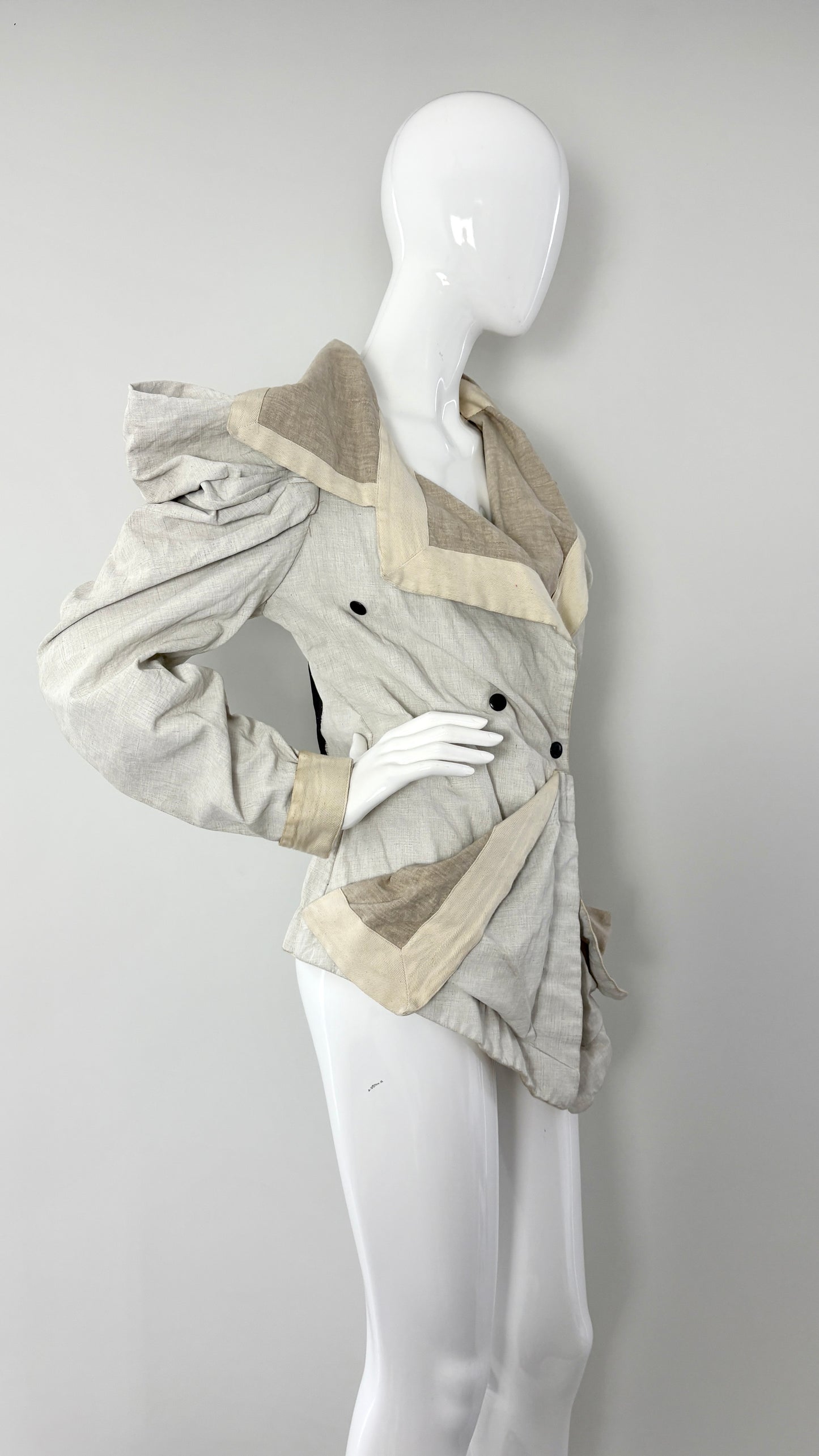 Vivienne Westwood Linen asymmetric jacket with black paint stripe
