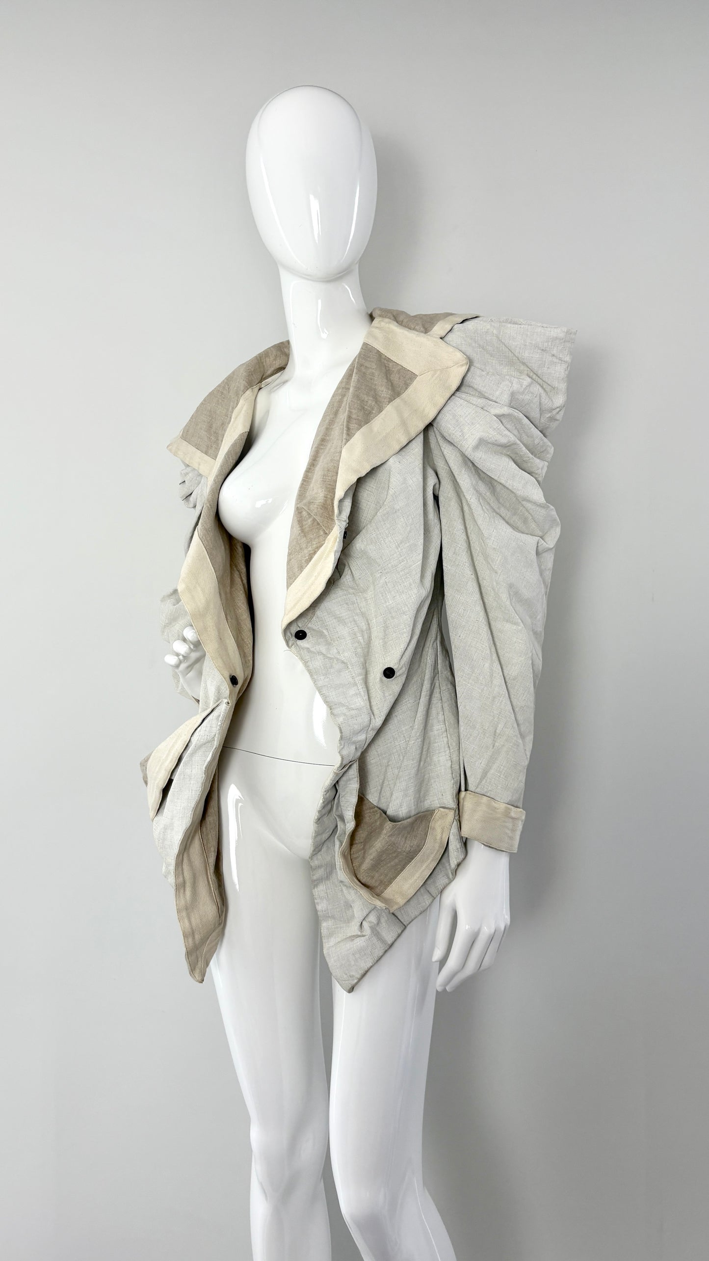 Vivienne Westwood Linen asymmetric jacket with black paint stripe
