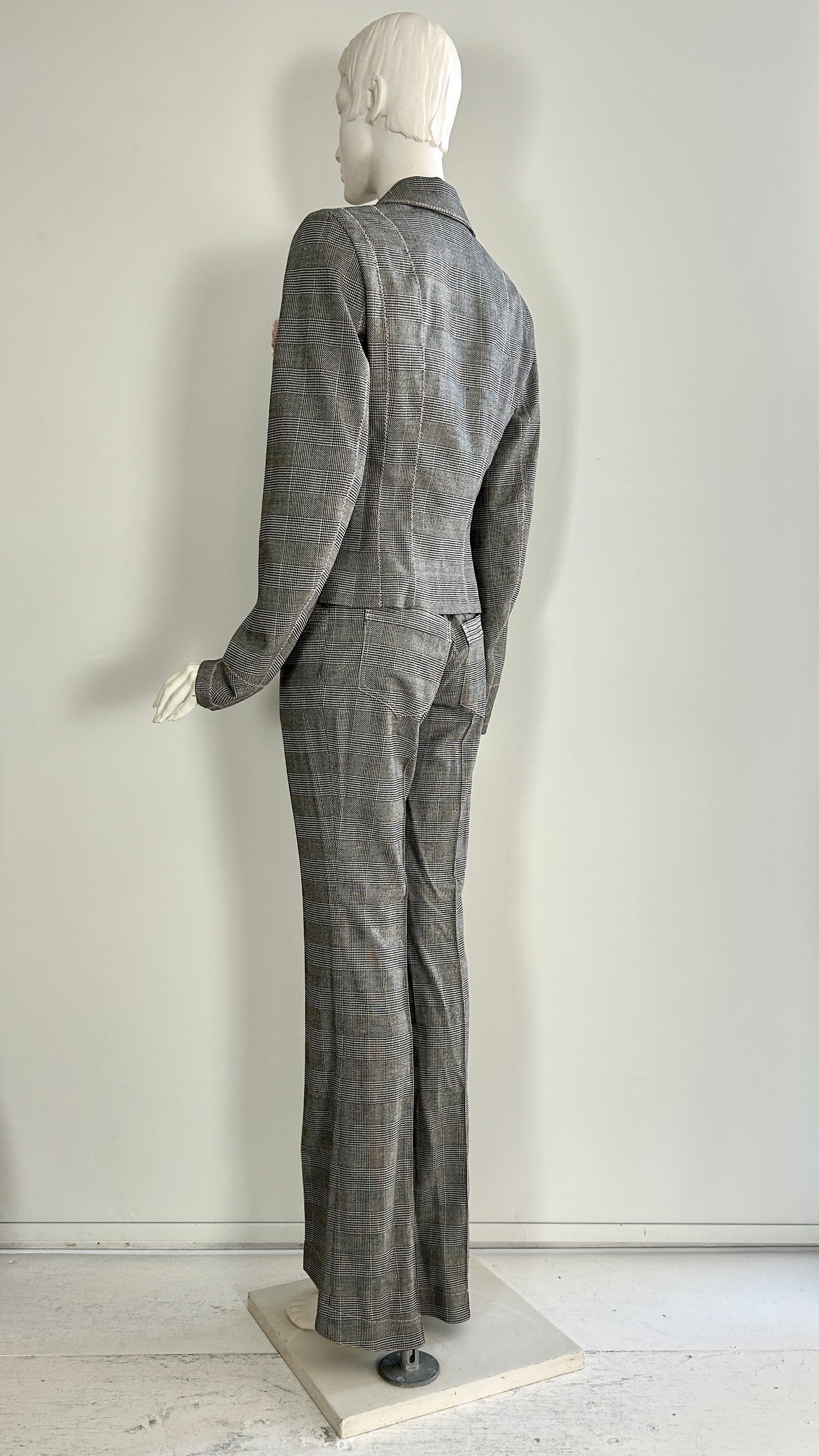 John Galliano S/S 2006 glen plaid wool suit with pink silk trim