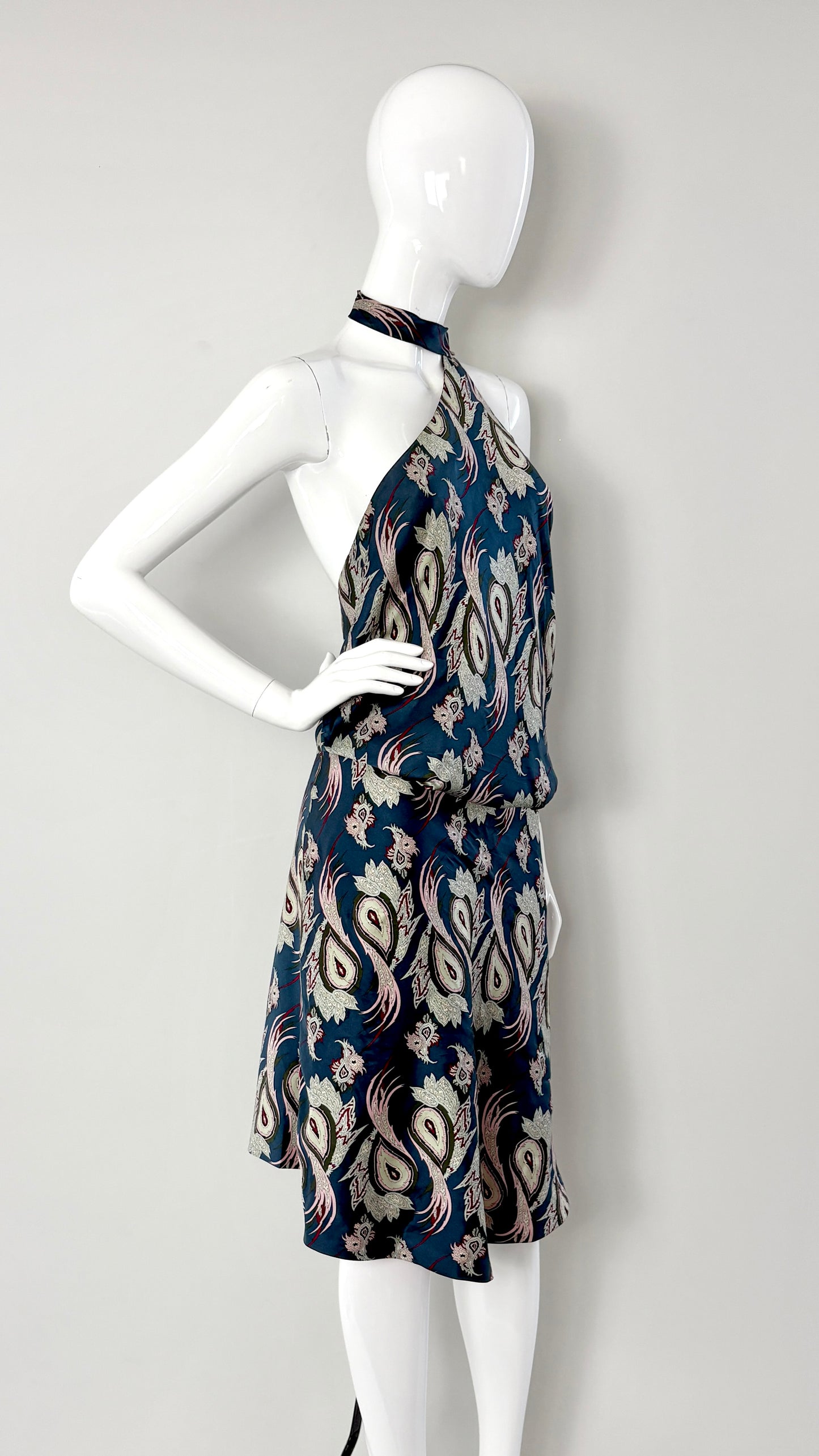 Alexander McQueen S/S 2001 'VOSS' collection paisley print tie dress