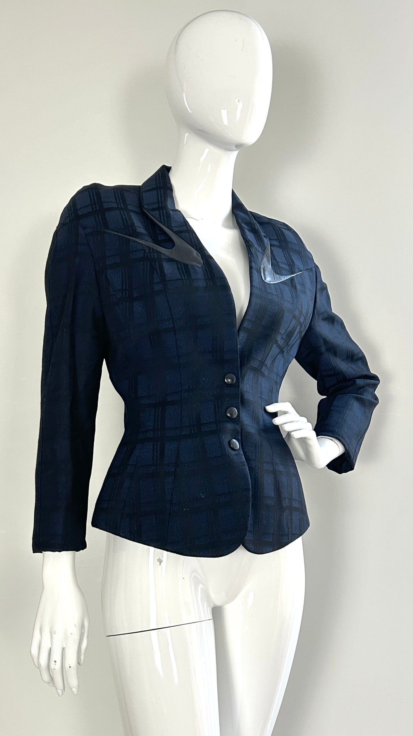 Thierry Mugler check jacket with leather detail