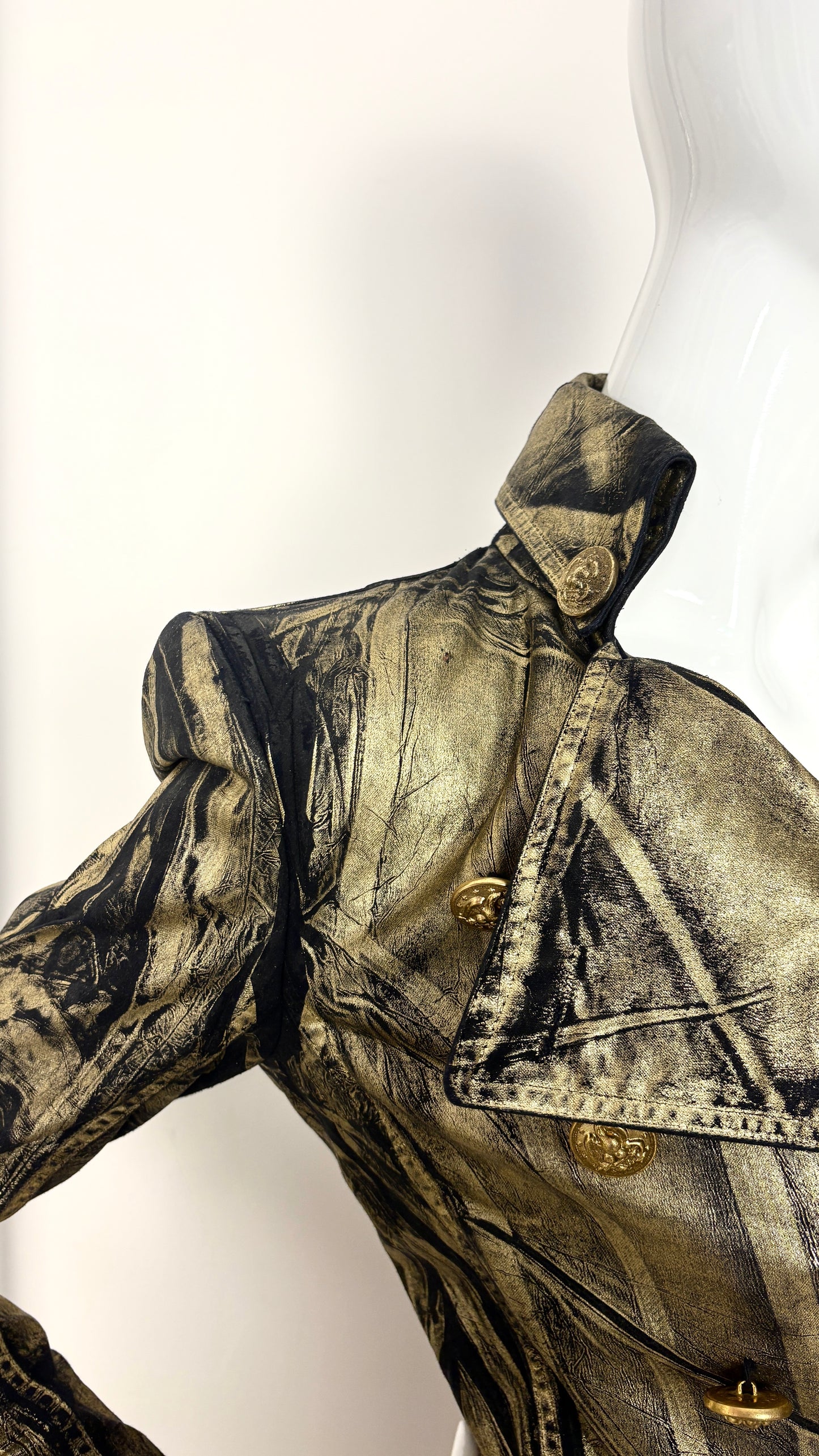 Balmain gold laminated frock coat