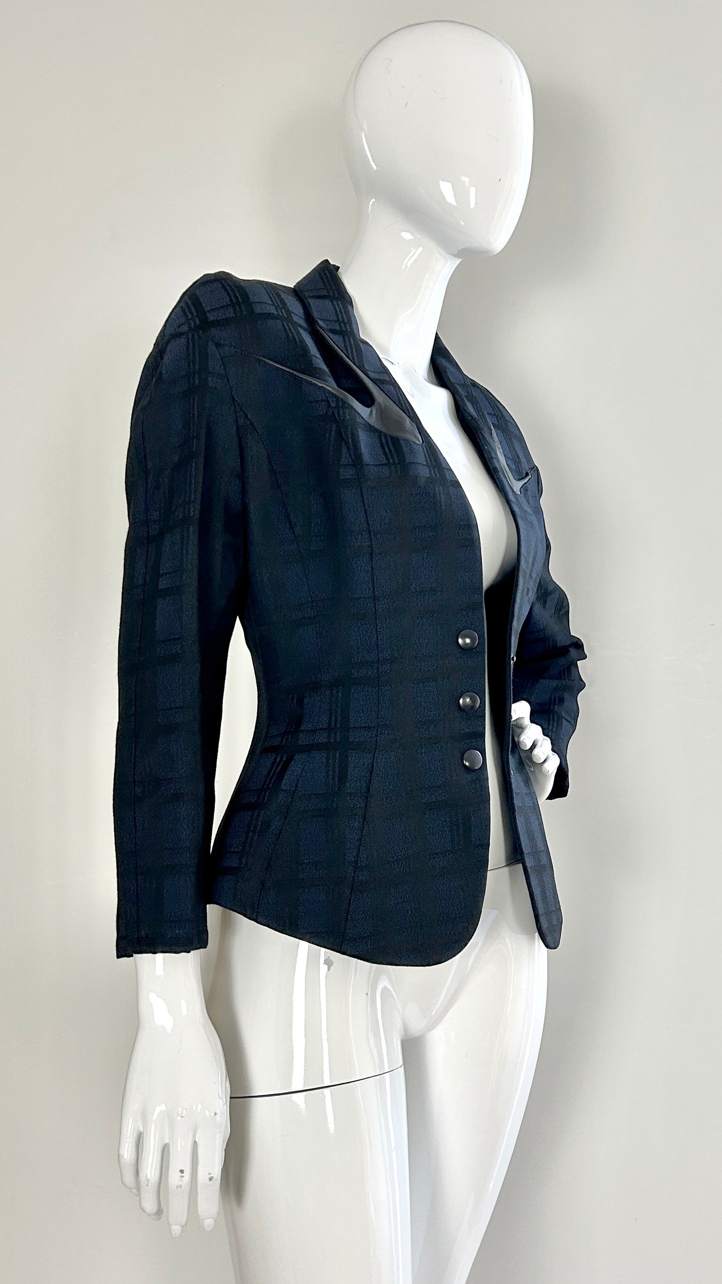Thierry Mugler check jacket with leather detail